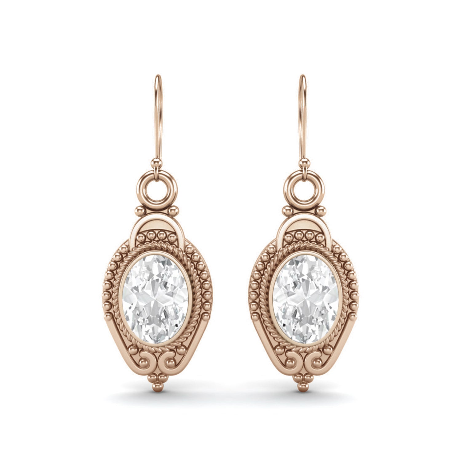 Moissanite Vintage Milgrain Drop Design Earrings – Sterling Silver