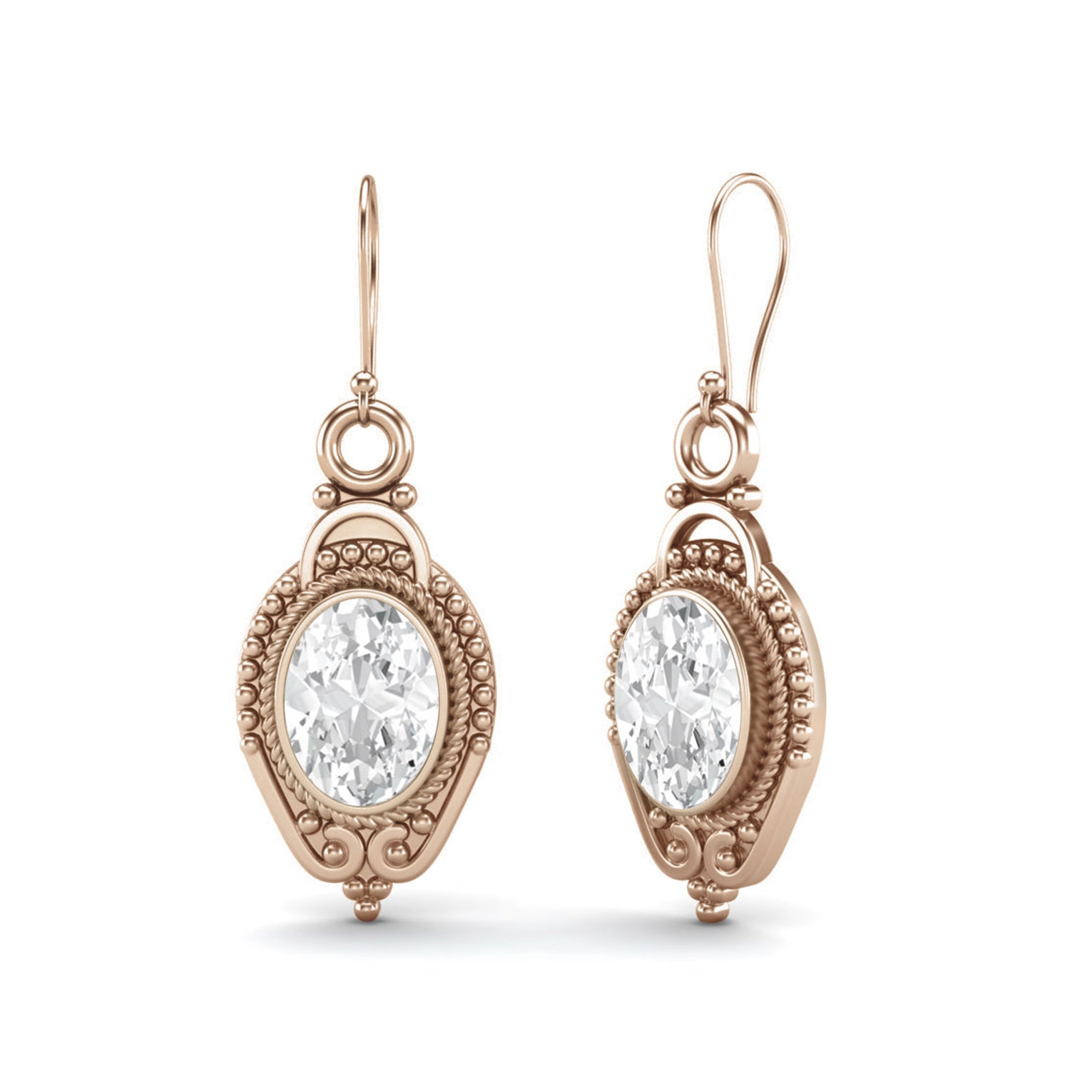 Moissanite Vintage Milgrain Drop Design Earrings – Sterling Silver