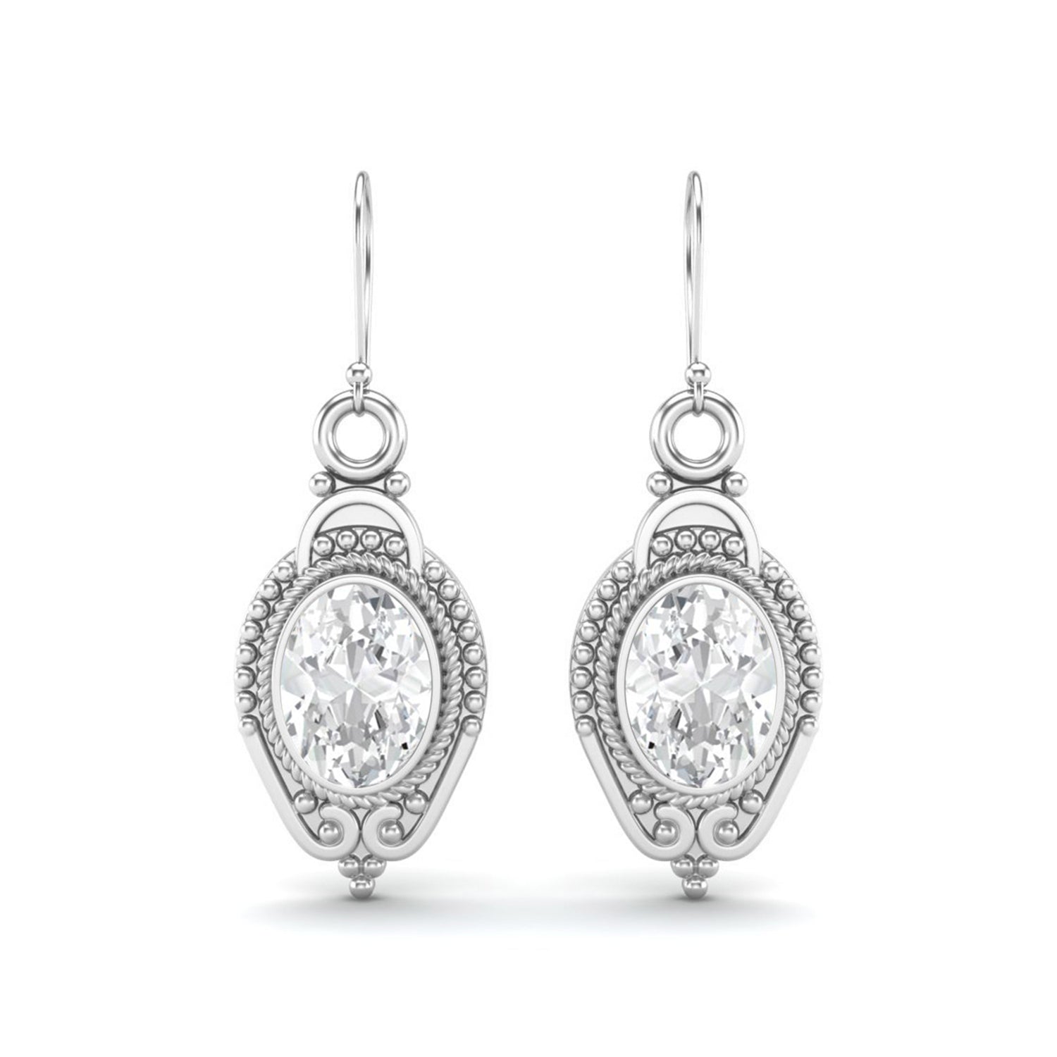 Moissanite Vintage Milgrain Drop Design Earrings – Sterling Silver
