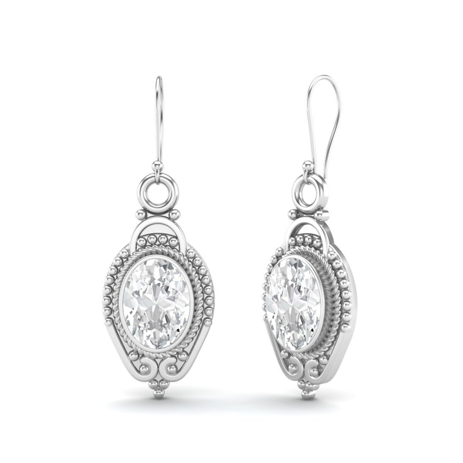 Moissanite Vintage Milgrain Drop Design Earrings – Sterling Silver