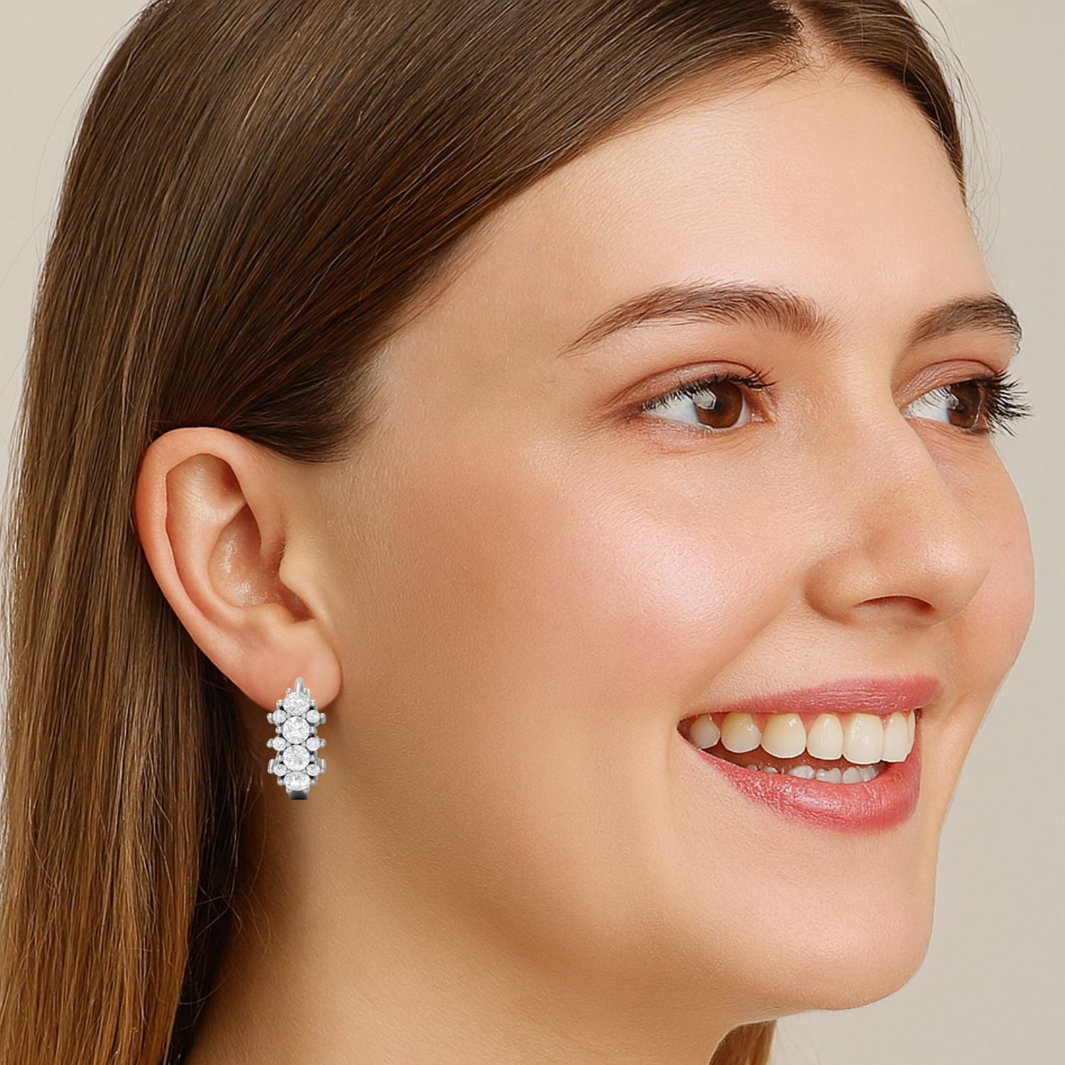 Double Row Moissanite Huggie Hoop Earrings – Sterling Silver