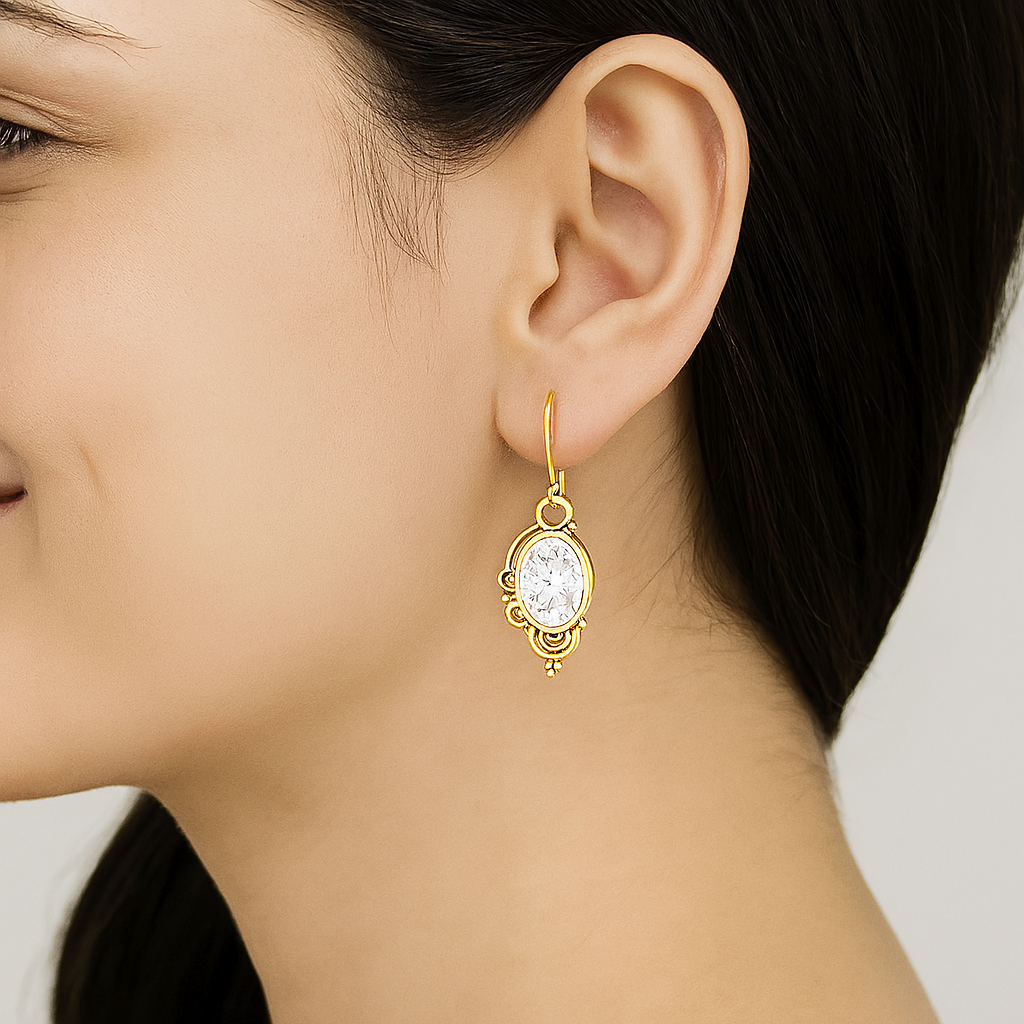 Moissanite Vintage Scrollwork Drop Earrings – Sterling Silver