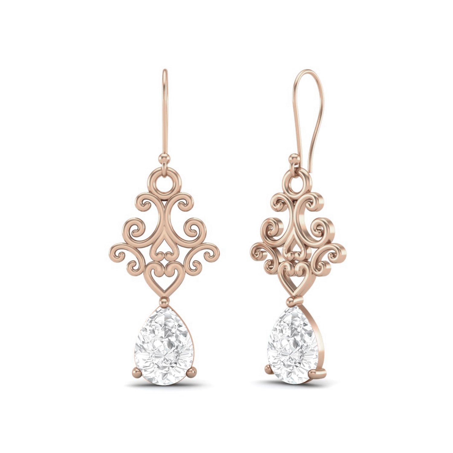 Moissanite Scroll Filigree Drop Earrings – Sterling Silver