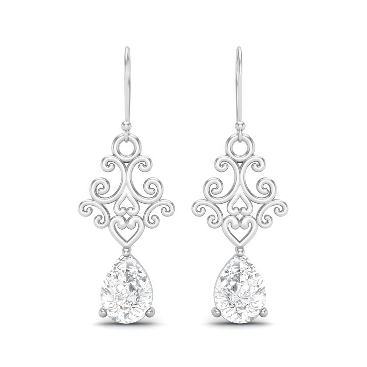 Moissanite Scroll Filigree Drop Earrings – Sterling Silver