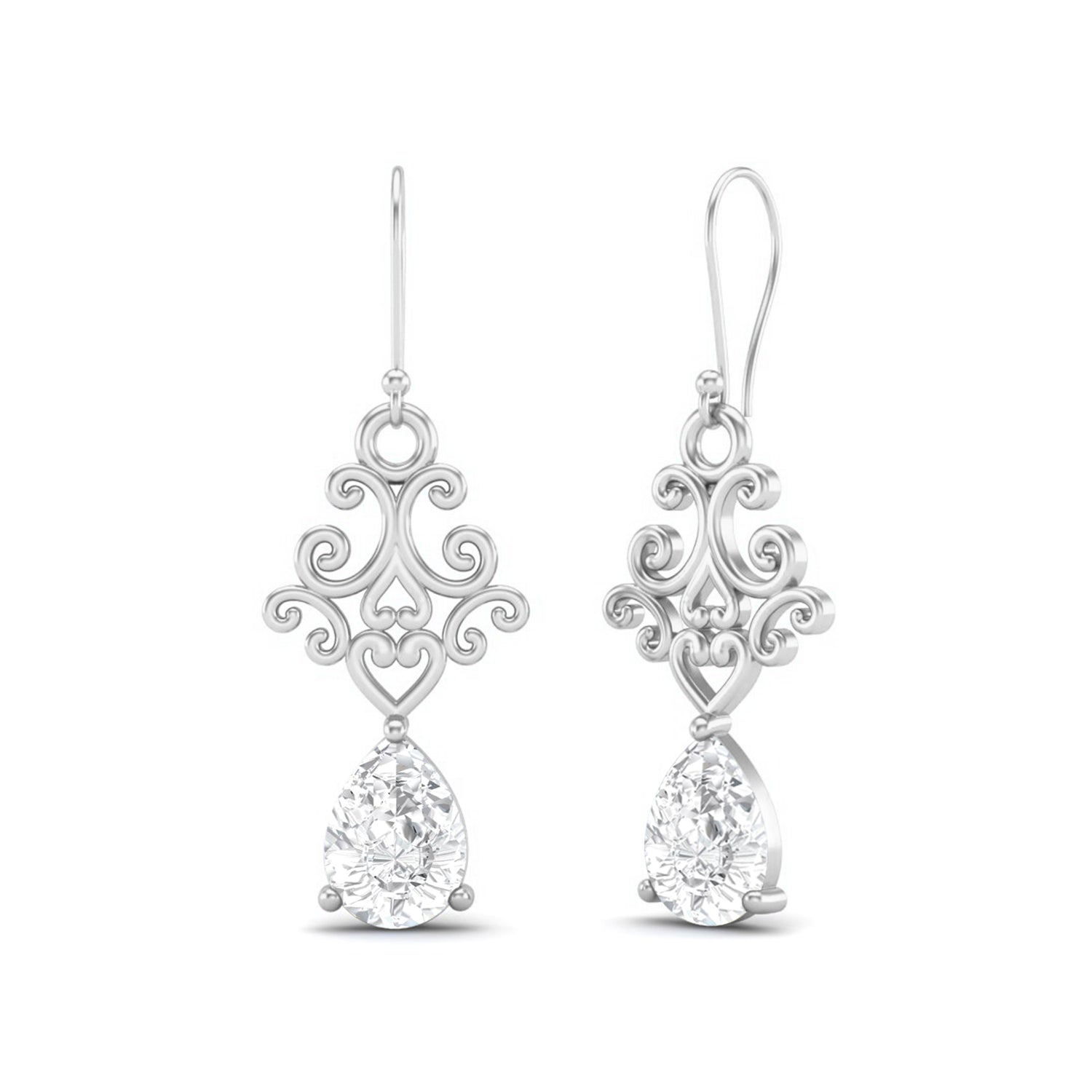 Moissanite Scroll Filigree Drop Earrings – Sterling Silver