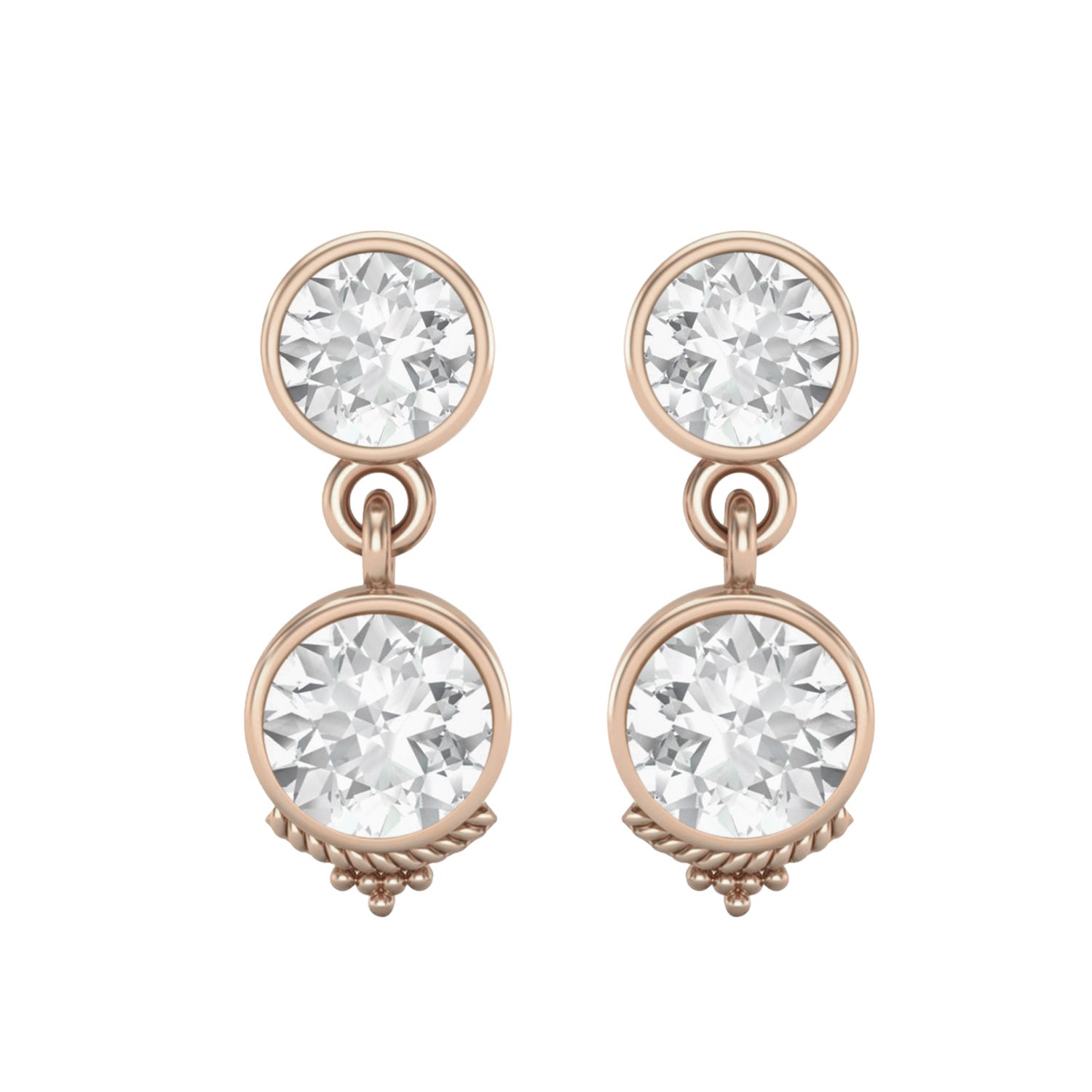 Moissanite Double Bezel Drop Design Earrings – Sterling Silver