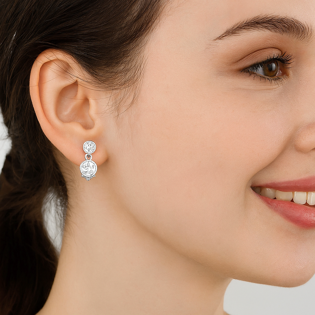 Moissanite Double Bezel Drop Design Earrings – Sterling Silver