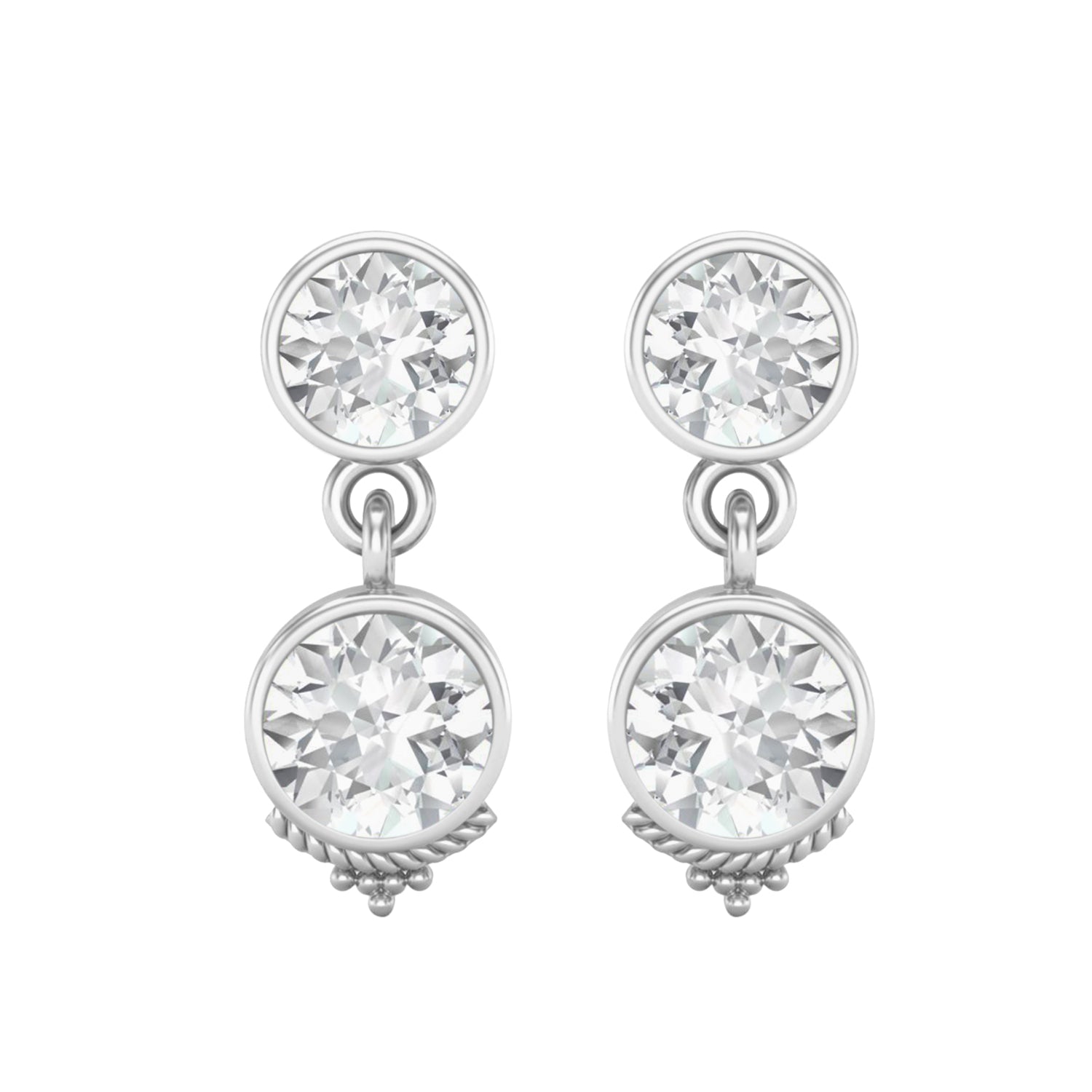 Moissanite Double Bezel Drop Design Earrings – Sterling Silver