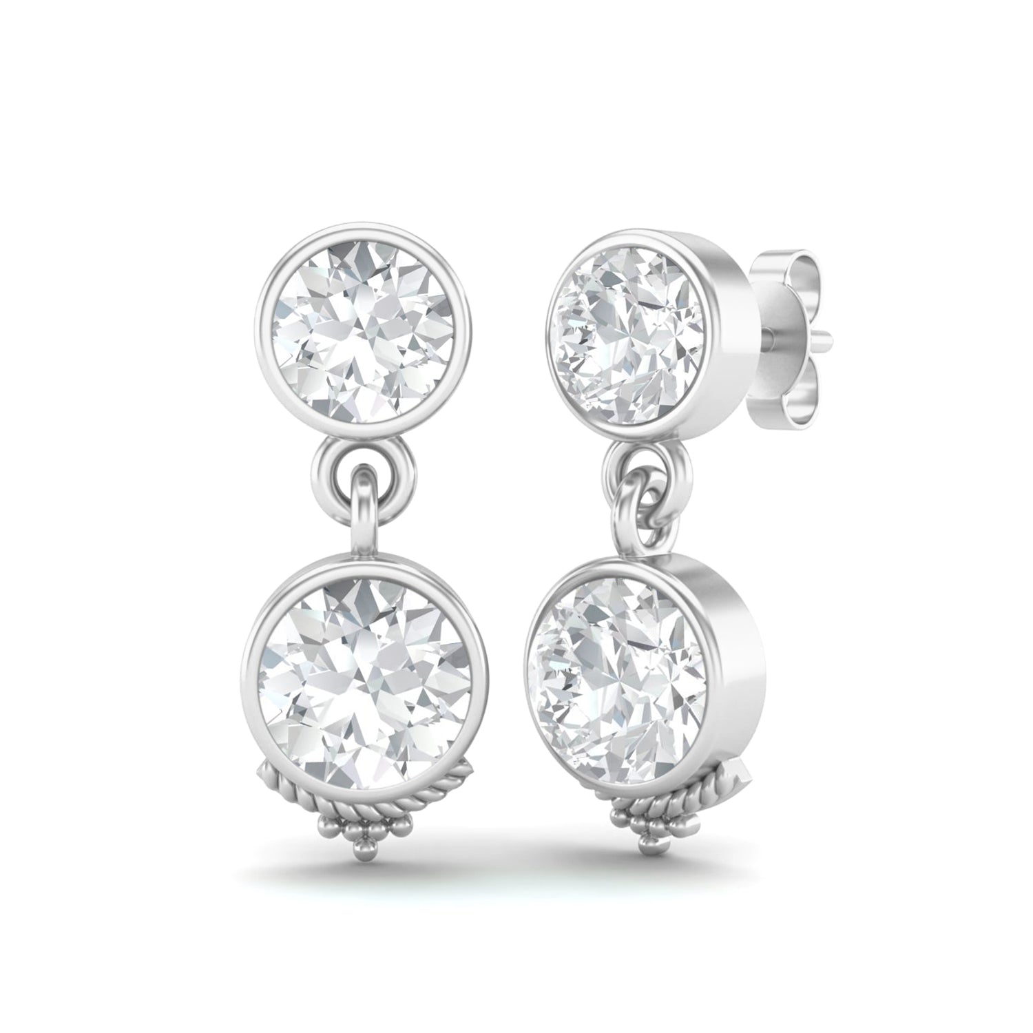 Moissanite Double Bezel Drop Design Earrings – Sterling Silver