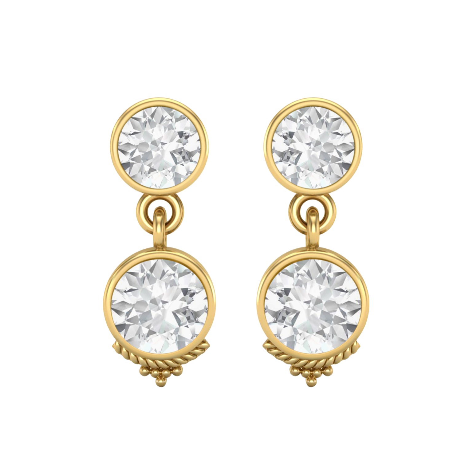 Moissanite Double Bezel Drop Design Earrings – Sterling Silver