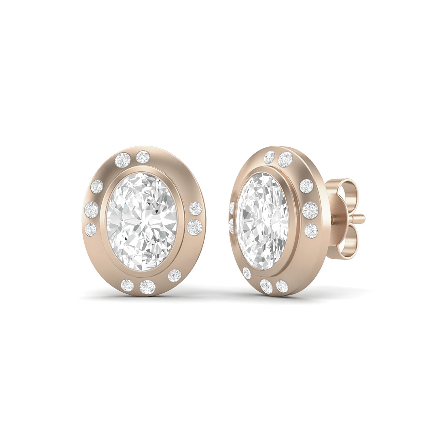 Moissanite Modern Bezel Halo Studs Earrings – Sterling Silver