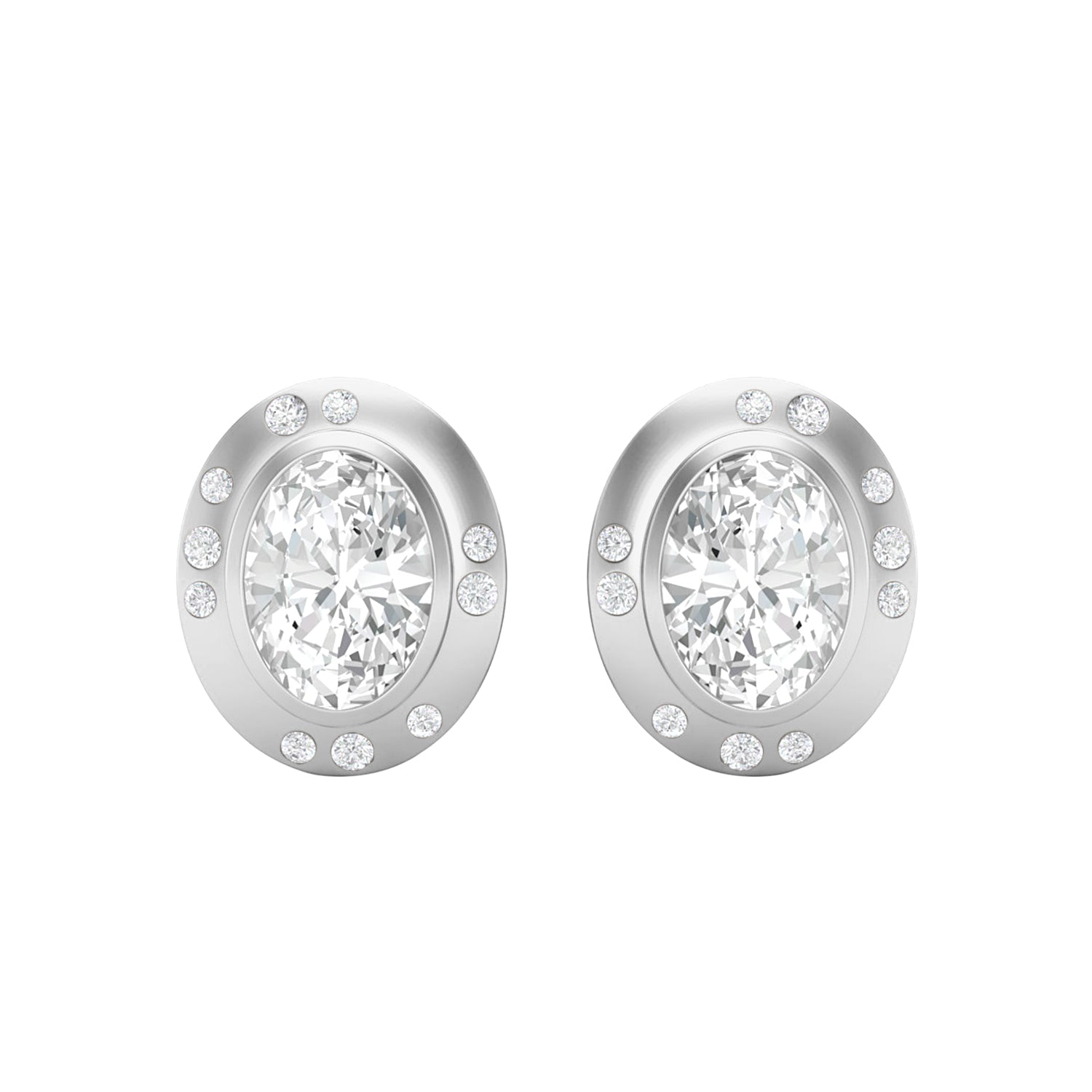 Moissanite Modern Bezel Halo Studs Earrings – Sterling Silver