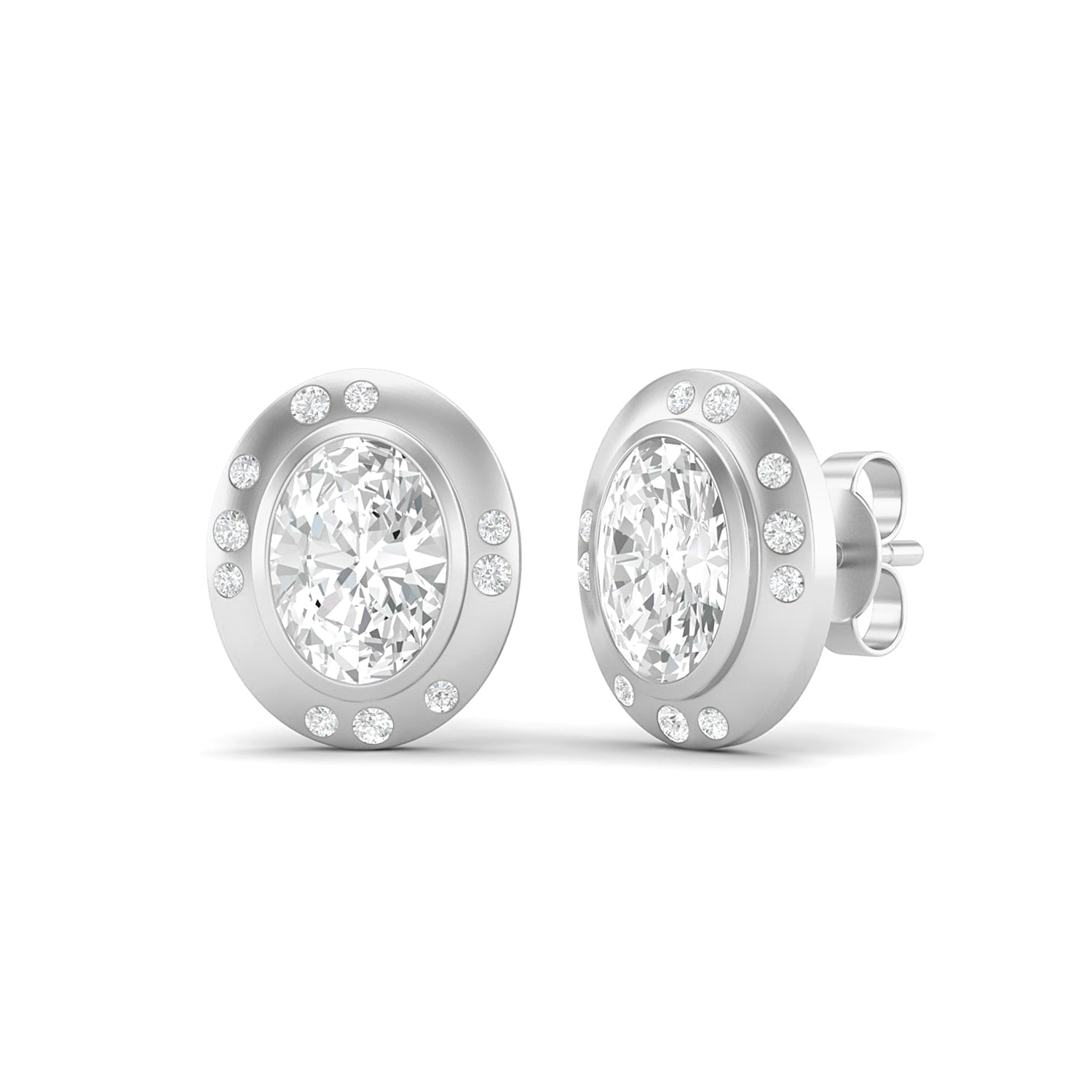 Moissanite Modern Bezel Halo Studs Earrings – Sterling Silver