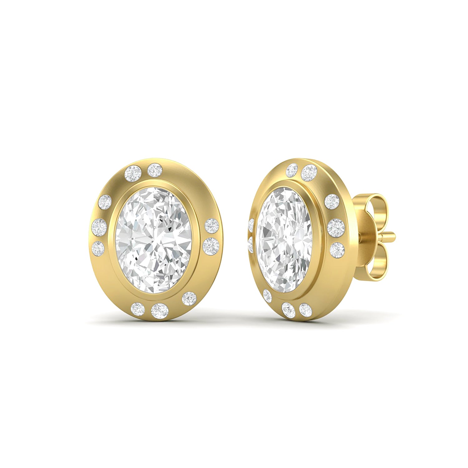 Moissanite Modern Bezel Halo Studs Earrings – Sterling Silver