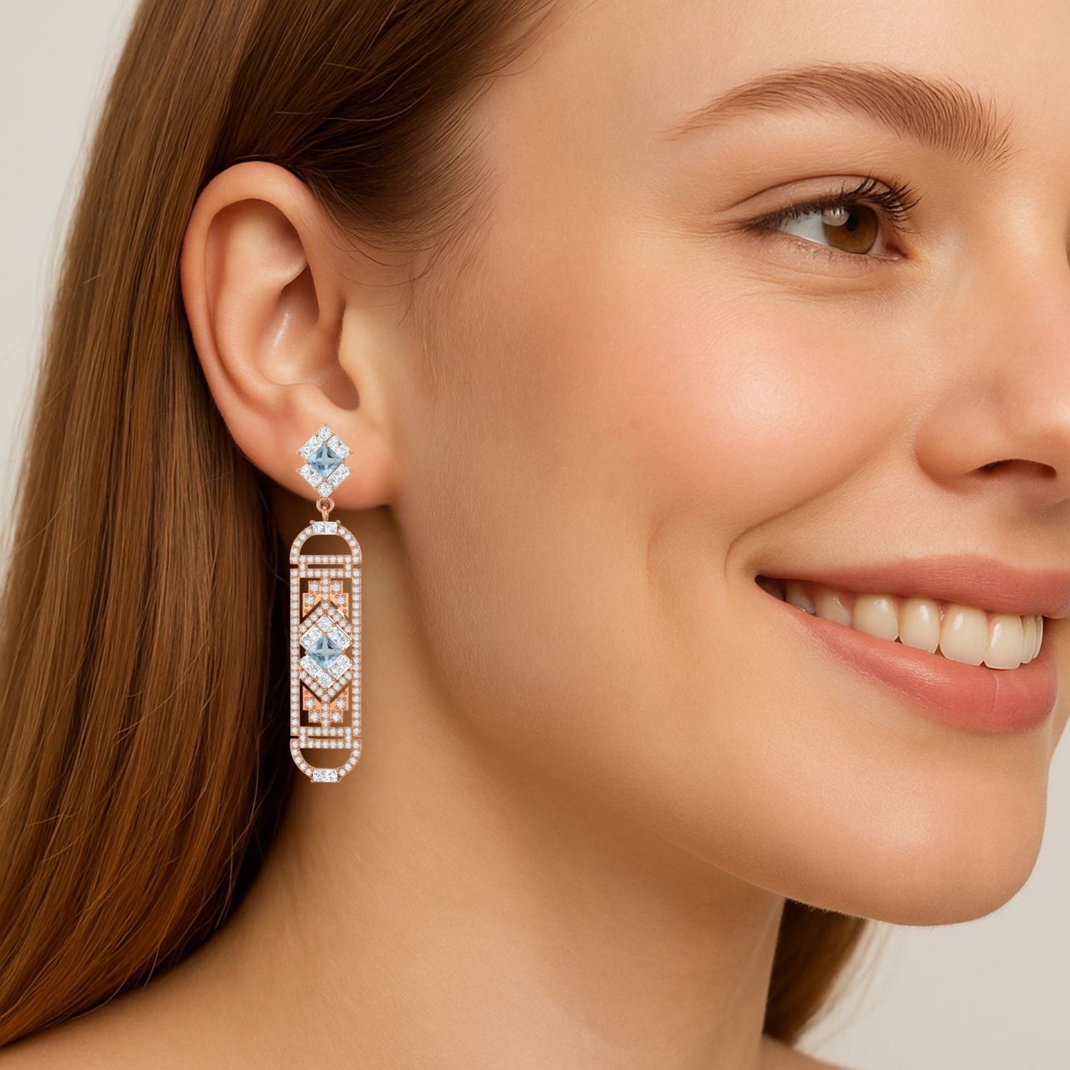 Aquamarine Art Deco Geometric Drop Earrings – Sterling Silver