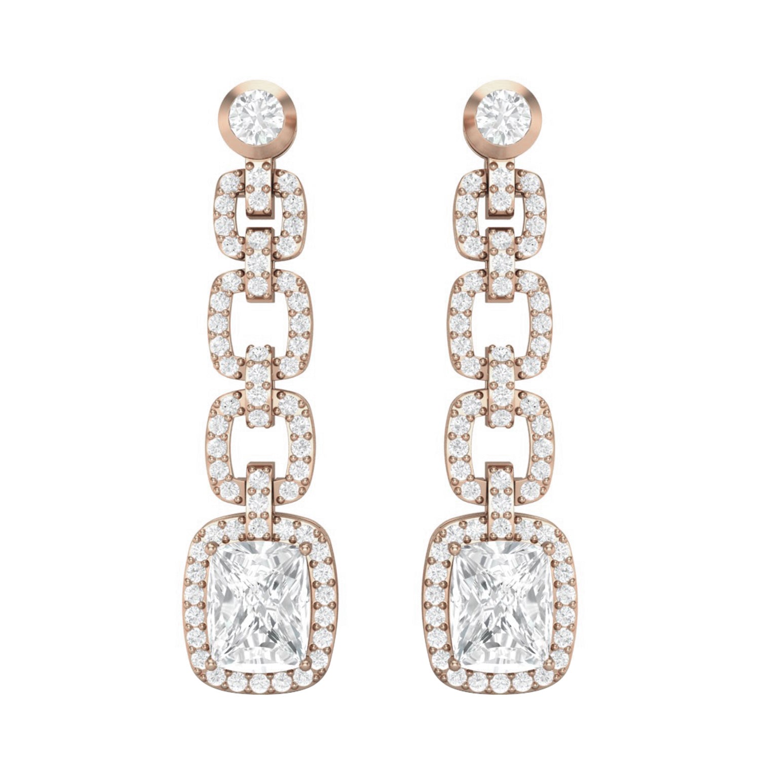 Moissanite Cushion Link Chandelier Earrings - Sterling Silver