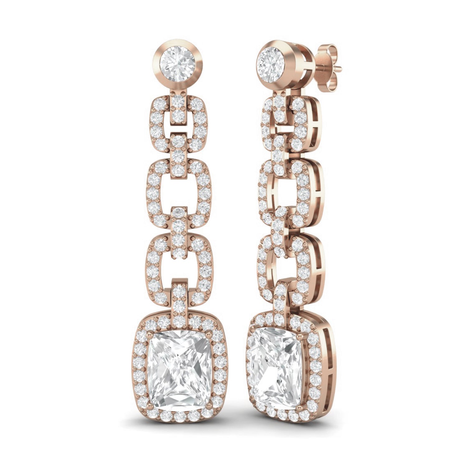 Moissanite Cushion Link Chandelier Earrings - Sterling Silver
