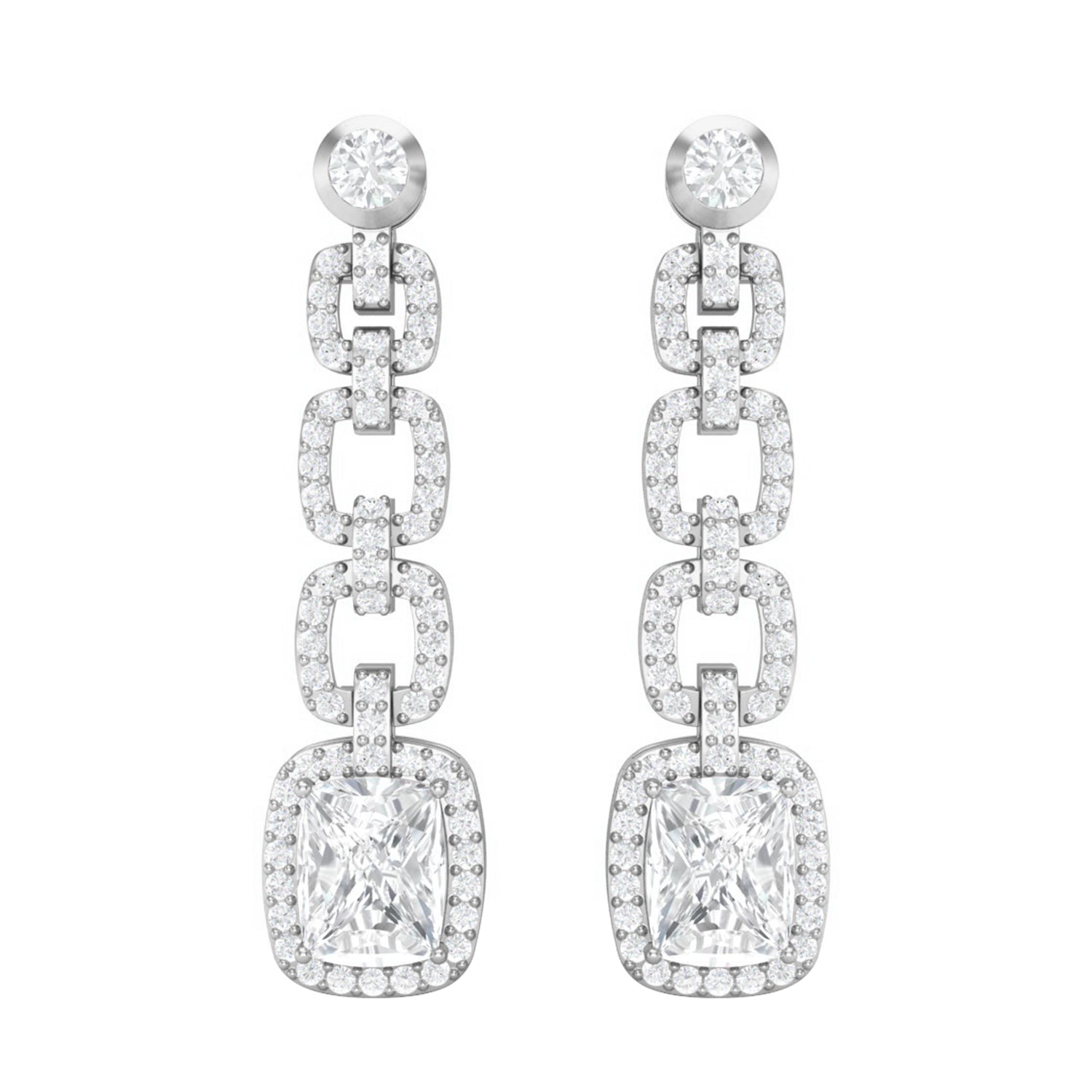 Moissanite Cushion Link Chandelier Earrings - Sterling Silver