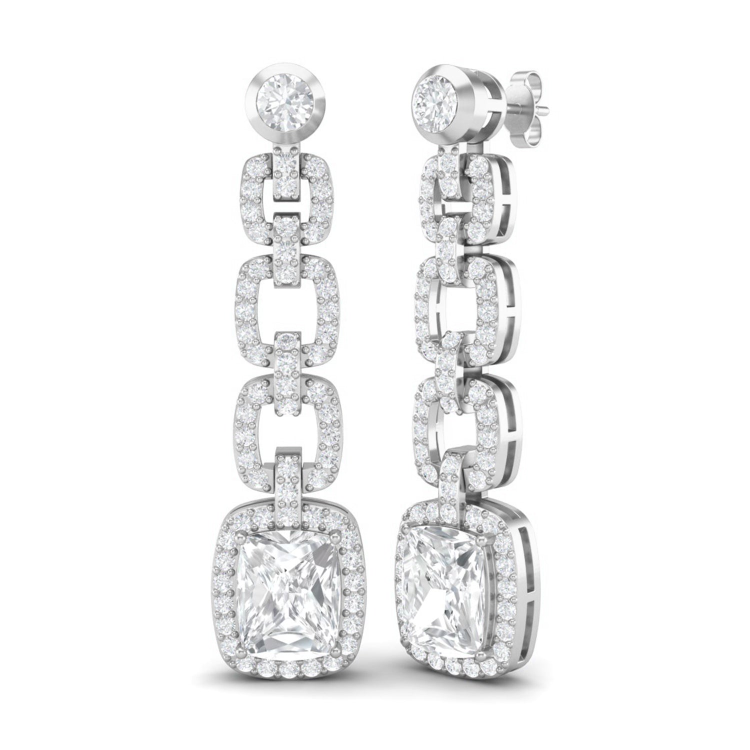 Moissanite Cushion Link Chandelier Earrings - Sterling Silver