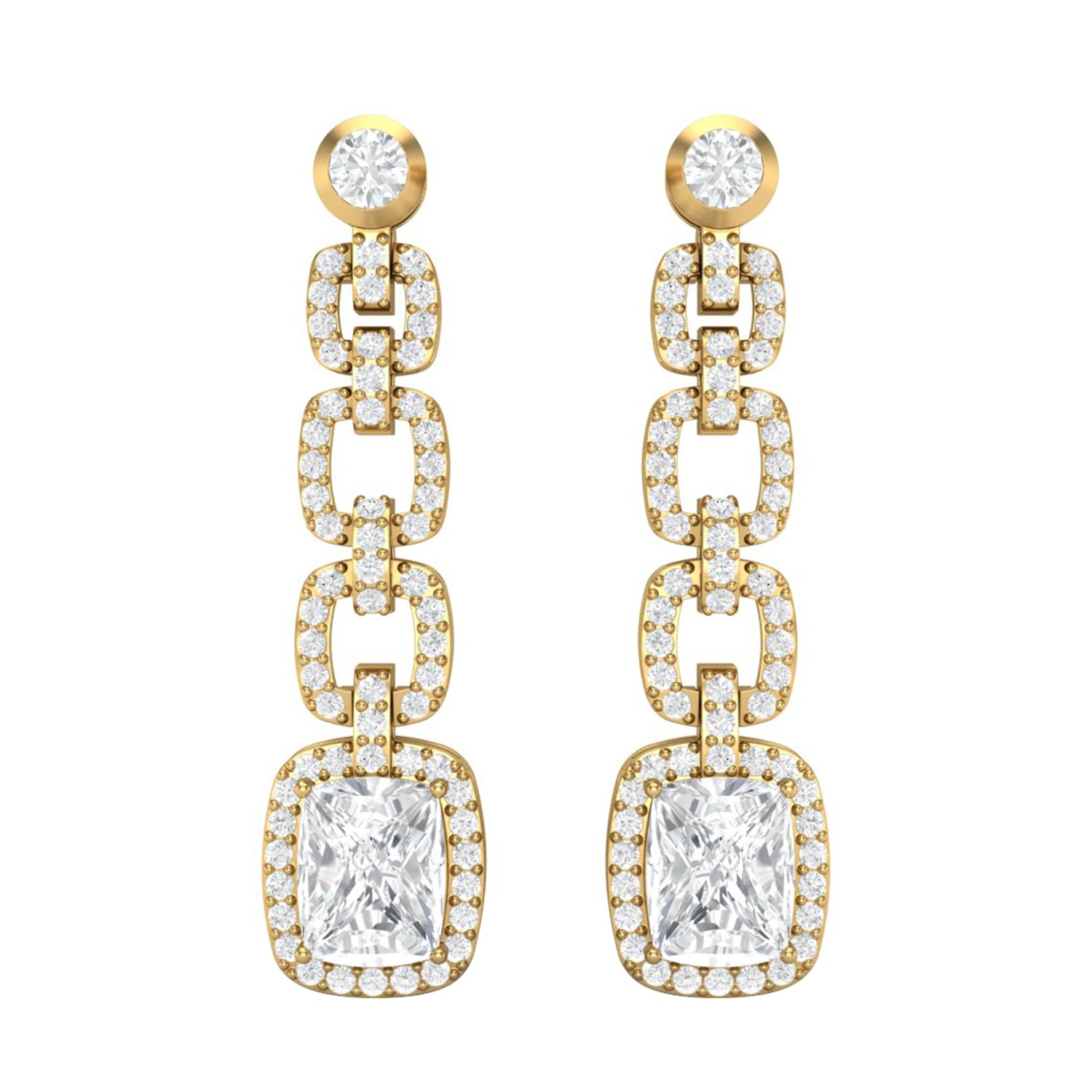 Moissanite Cushion Link Chandelier Earrings - Sterling Silver