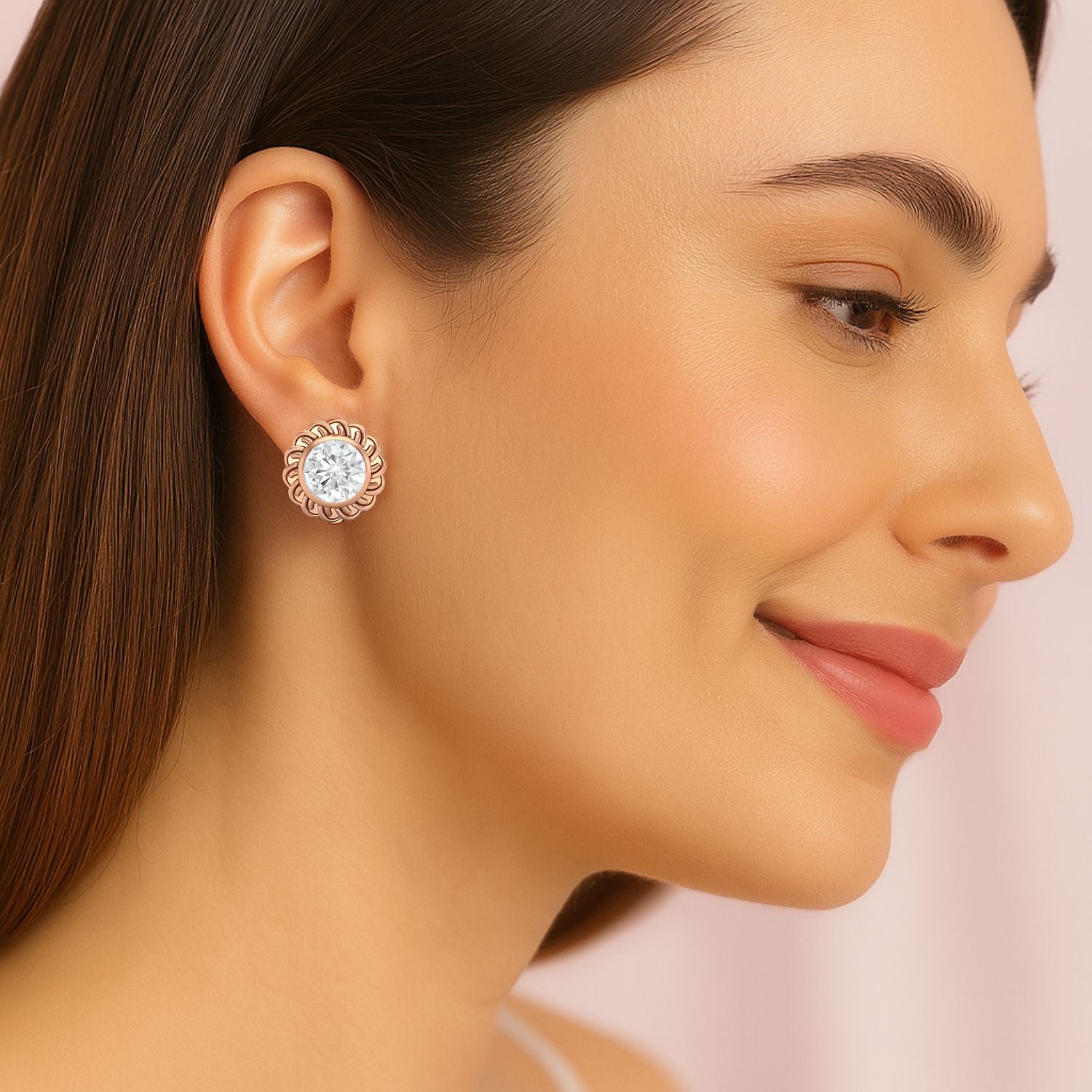 Moissanite Twisted Floral Halo Stud Earrings – Sterling Silver