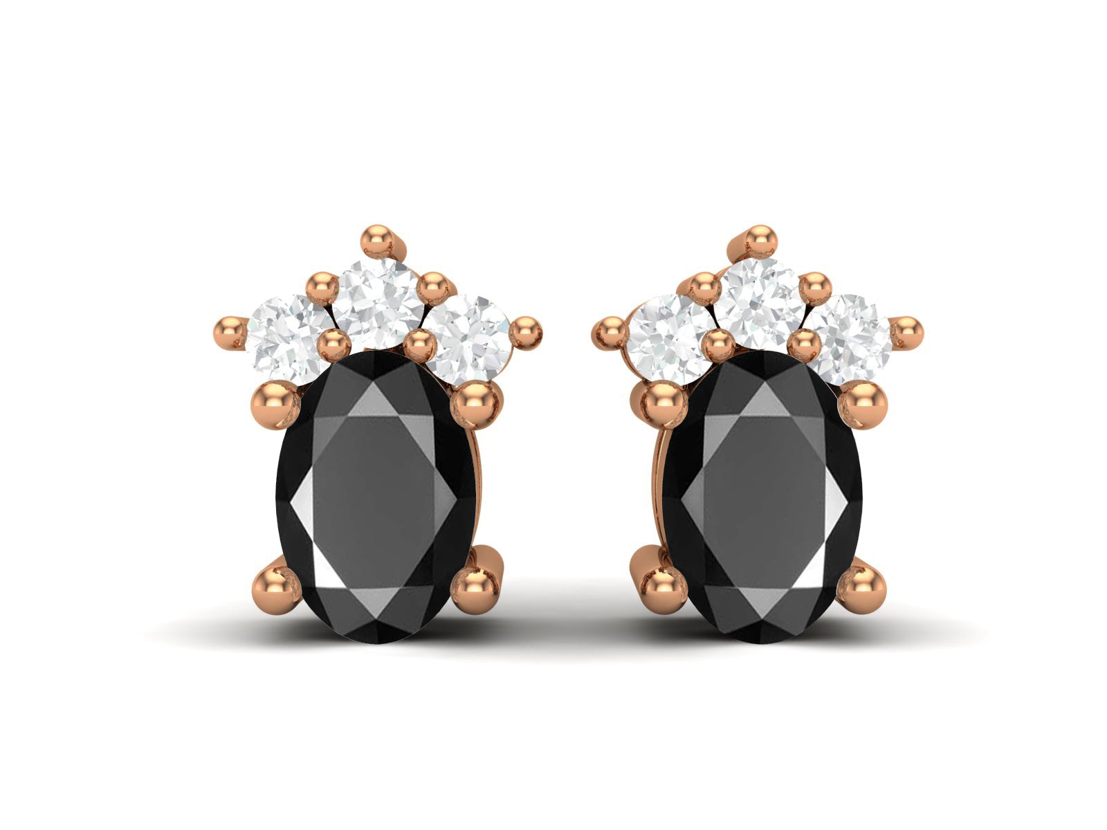 Black Spinel Oval Cluster Stud Earrings - Sterling Silver