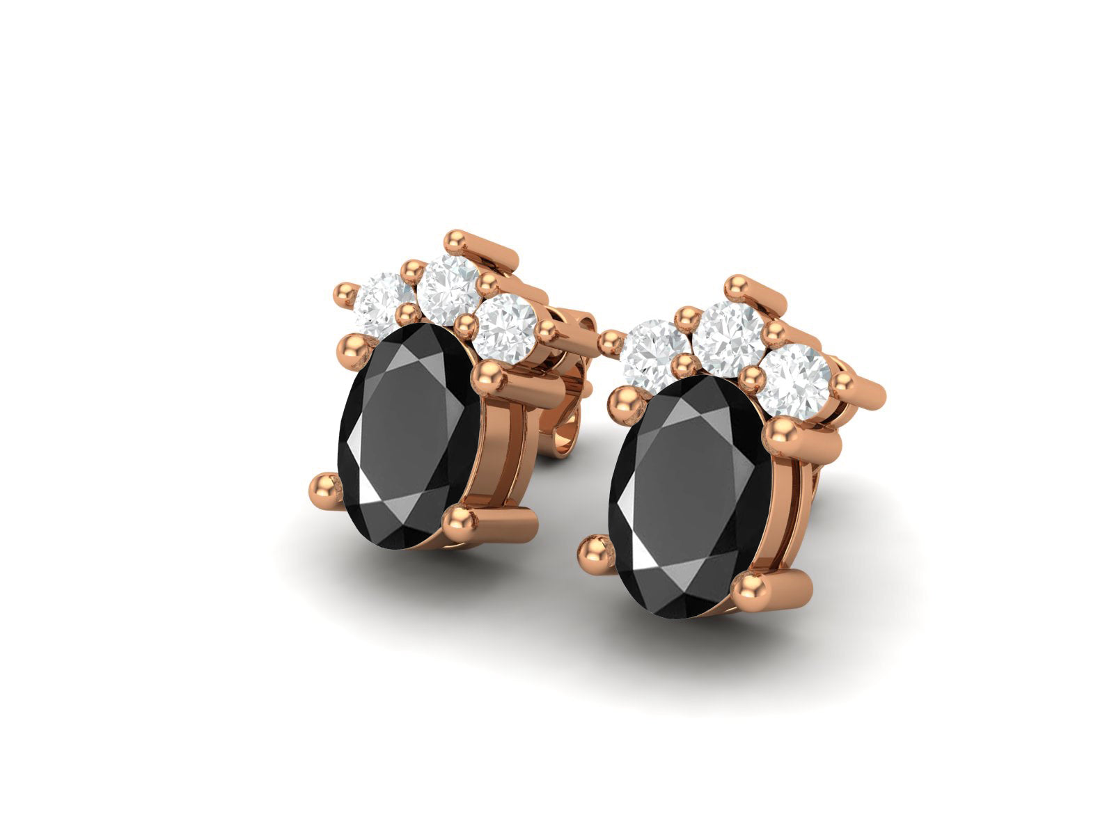 Black Spinel Oval Cluster Stud Earrings - Sterling Silver