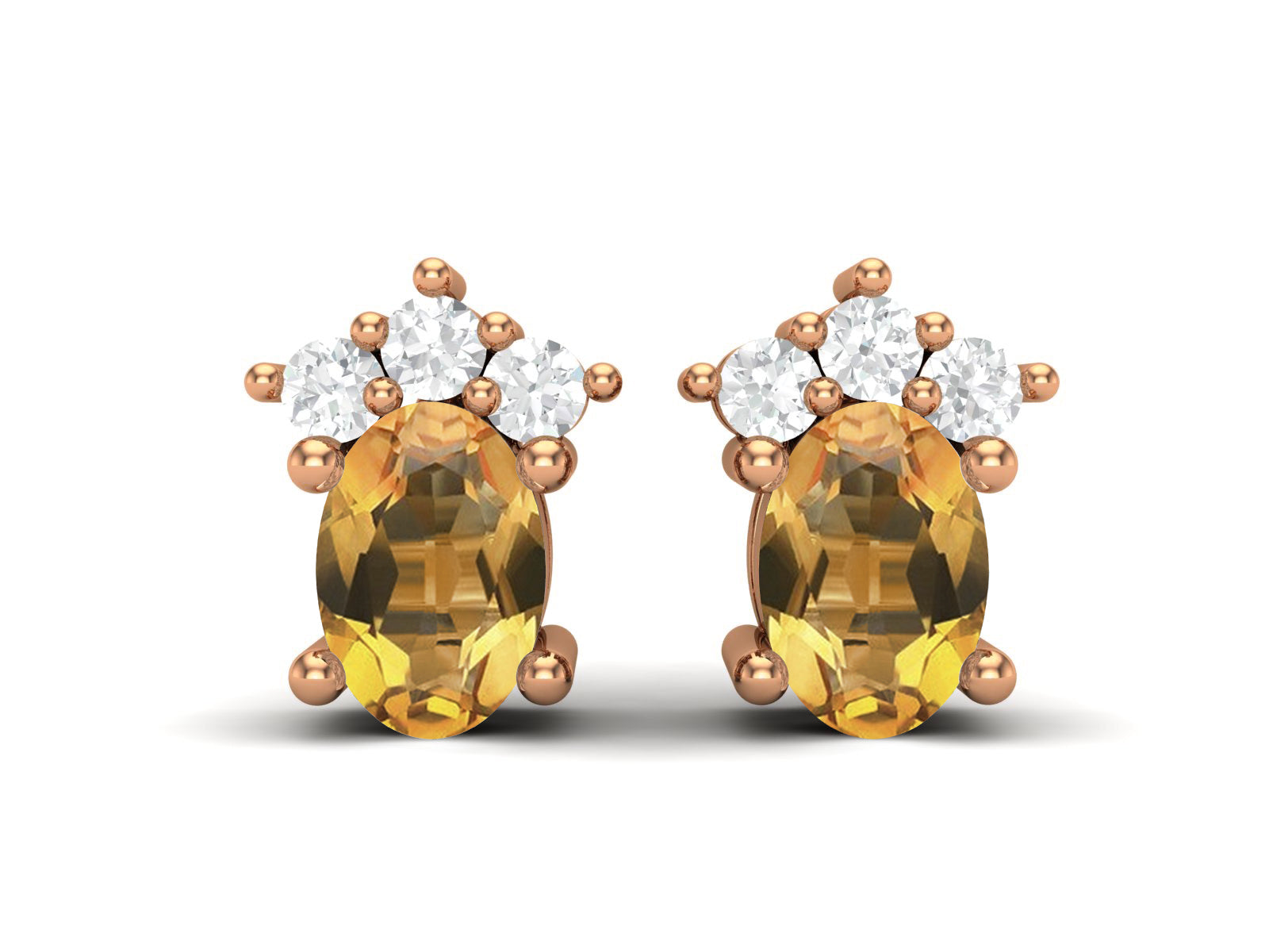 Citrine Oval Cluster Stud Earrings - Sterling Silver