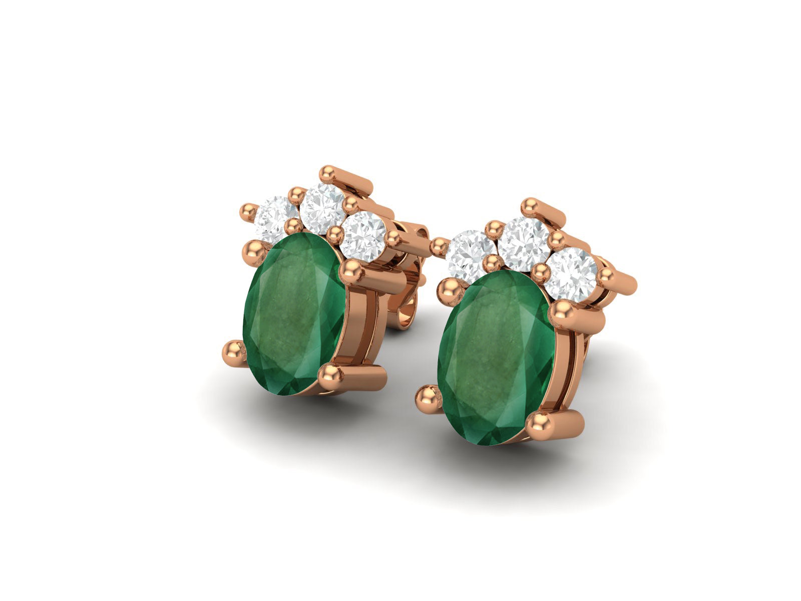 Emerald Oval Cluster Stud Earrings - Sterling Silver