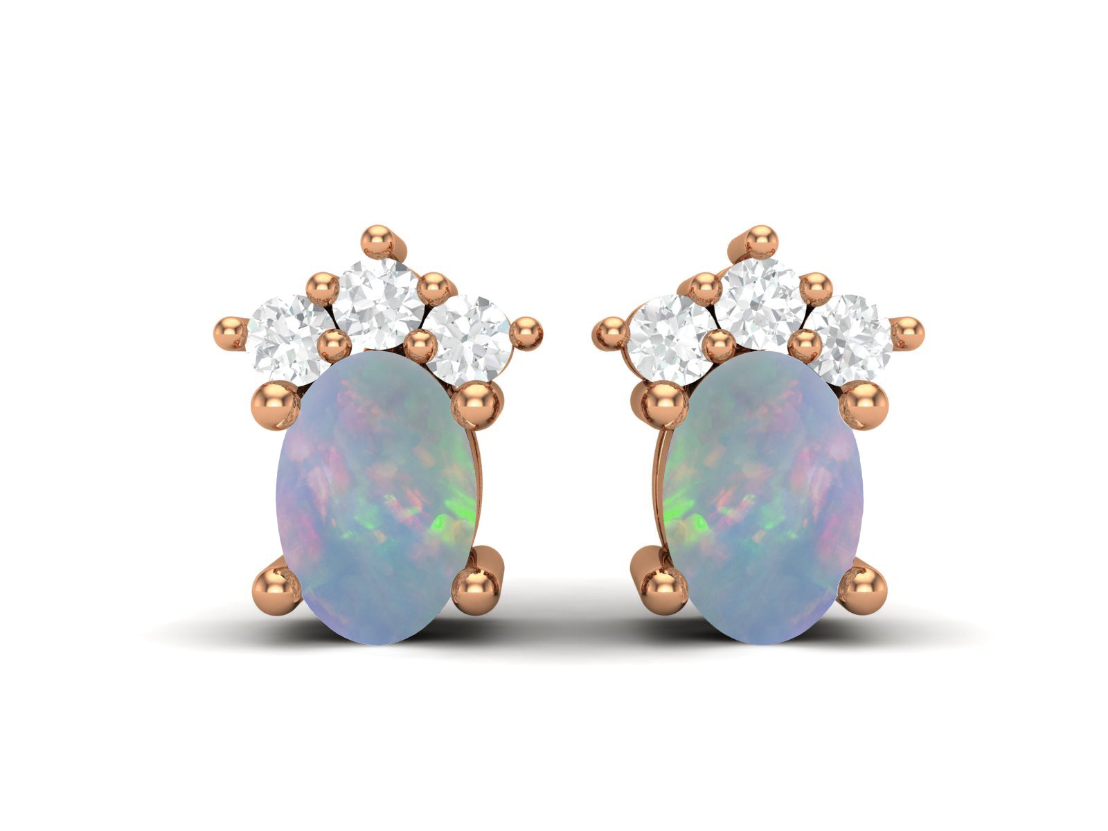 Opal Oval Cluster Stud Earrings - Sterling Silver