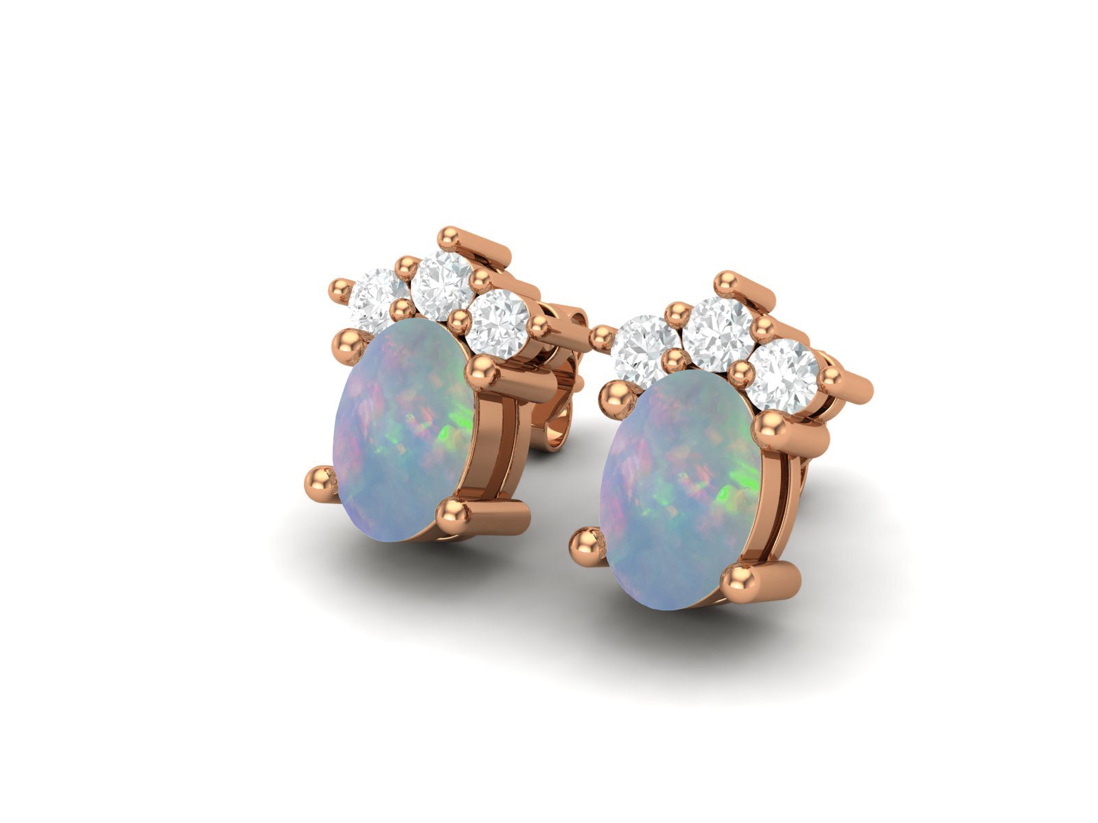 Opal Oval Cluster Stud Earrings - Sterling Silver