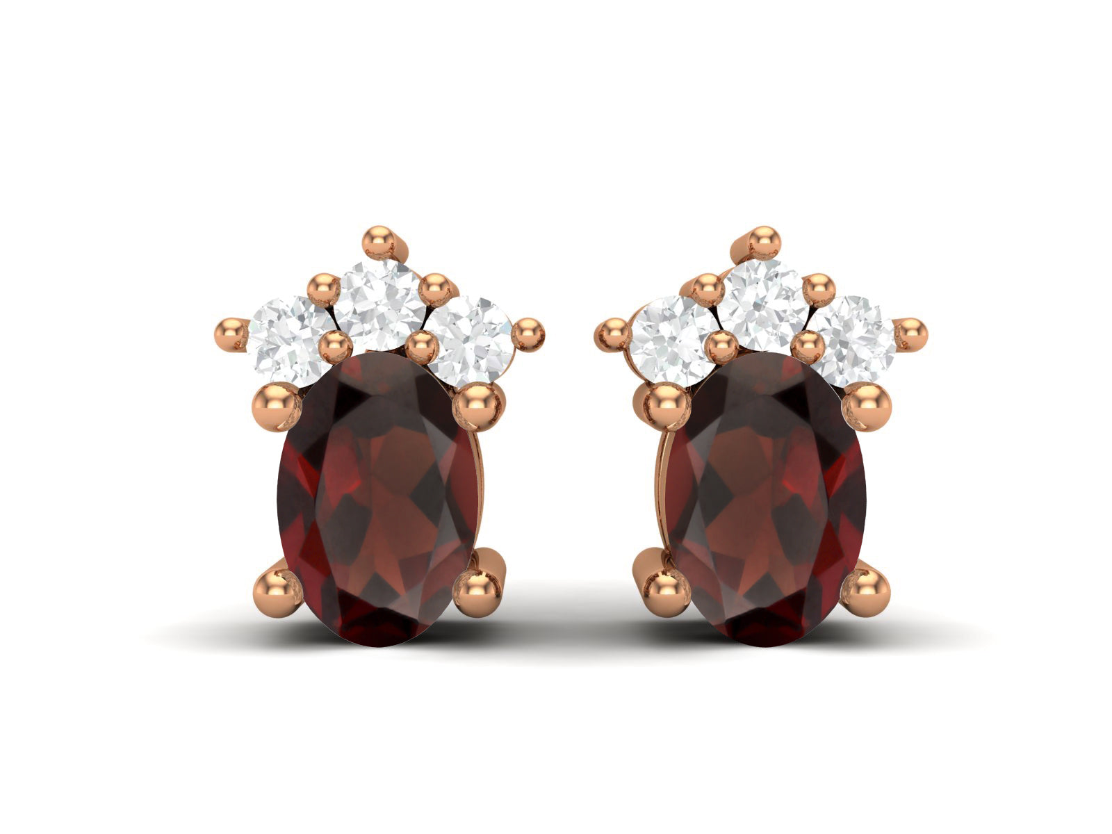 Garnet Oval Cluster Stud Earrings - Sterling Silver