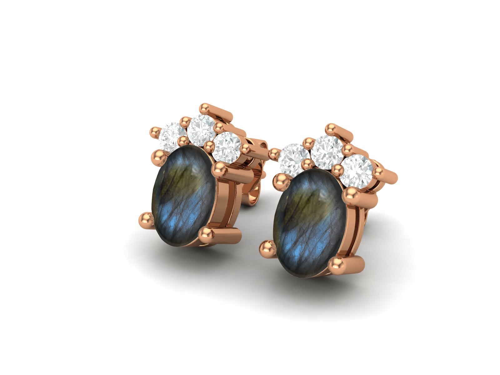 Labradorite Oval Cluster Stud Earrings - Sterling Silver