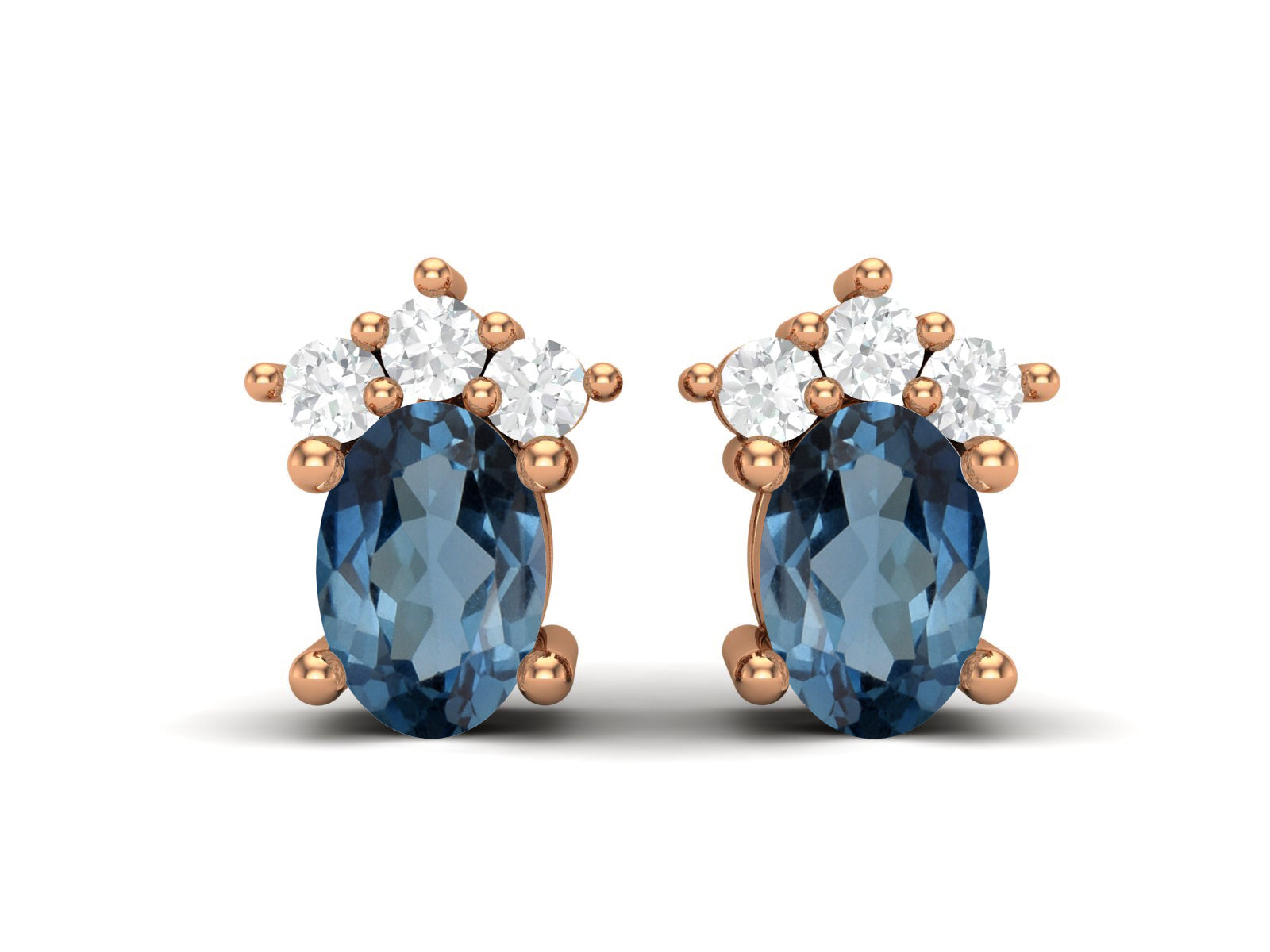 London Blue Topaz Oval Cluster Stud Earrings - Sterling Silver