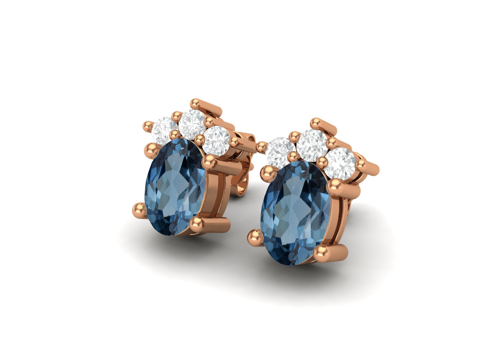 London Blue Topaz Oval Cluster Stud Earrings - Sterling Silver