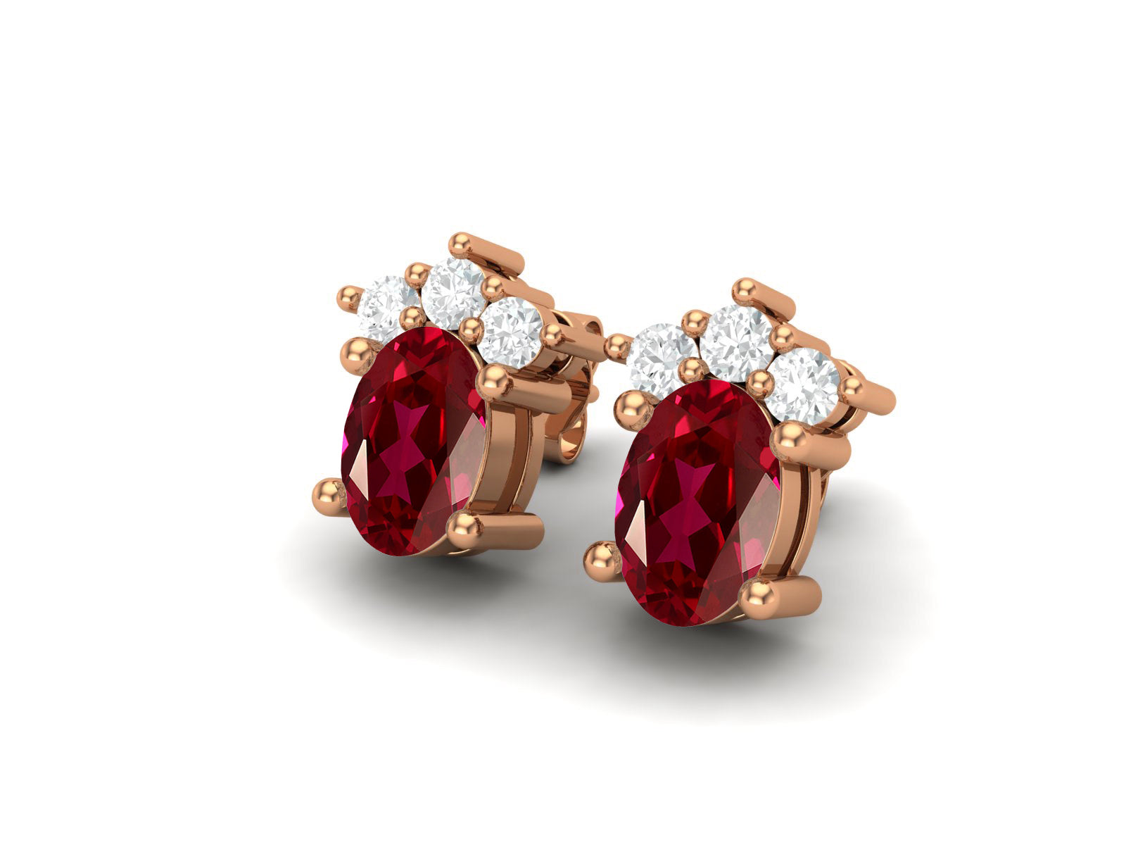 Ruby Oval Cluster Stud Earrings - Sterling Silver