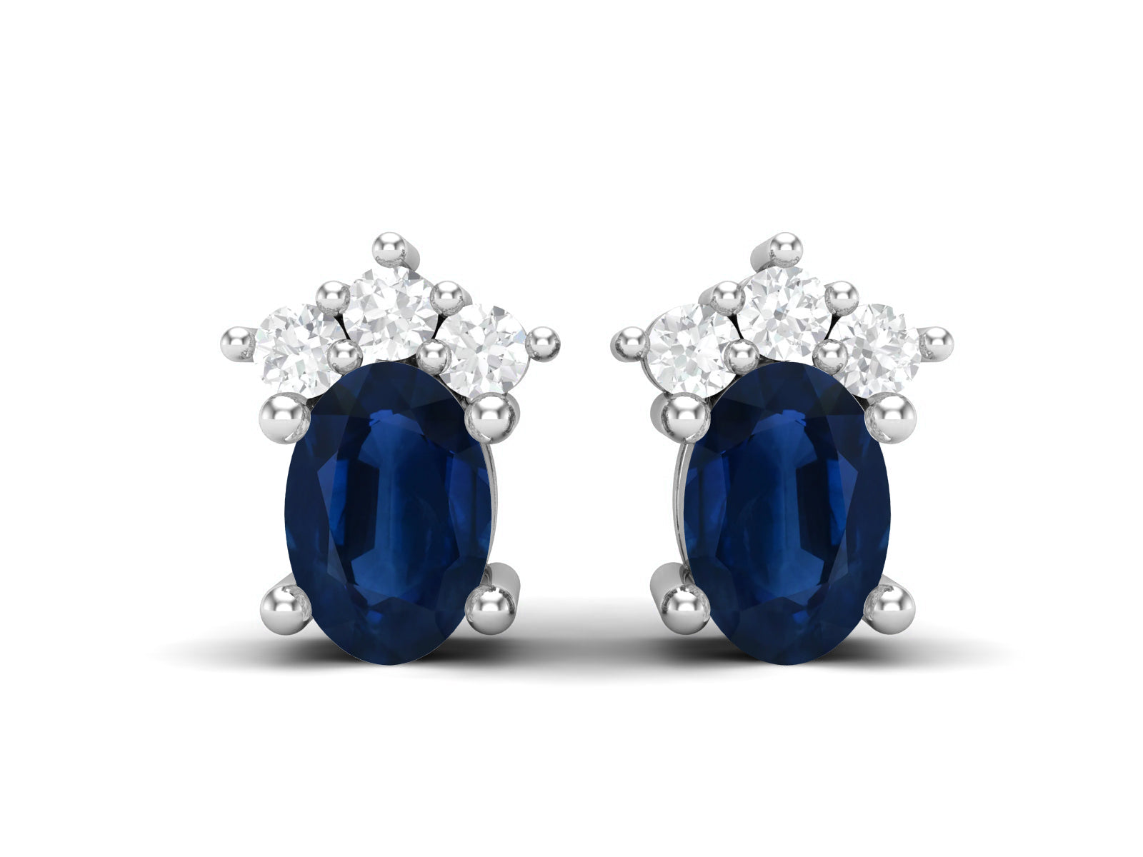 Blue Sapphire Oval Cluster Stud Earrings - Sterling Silver