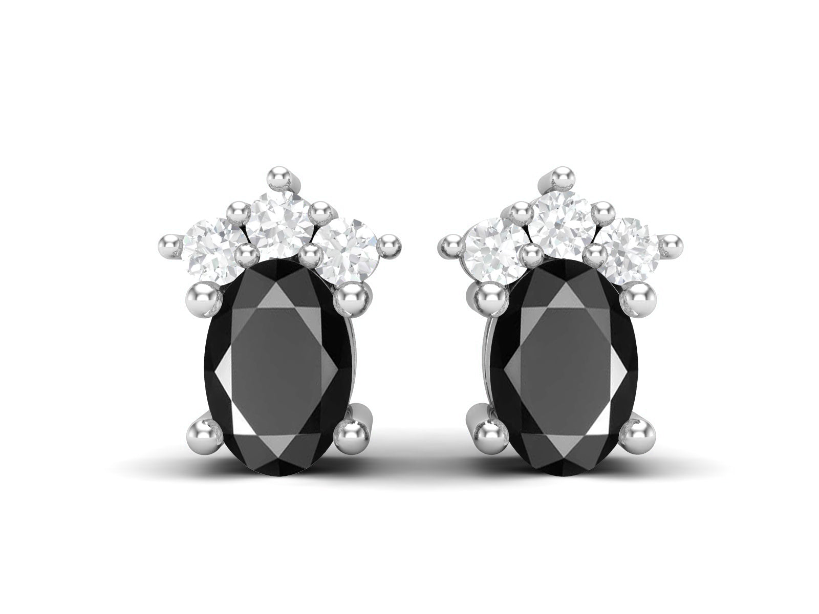 Black Spinel Oval Cluster Stud Earrings - Sterling Silver