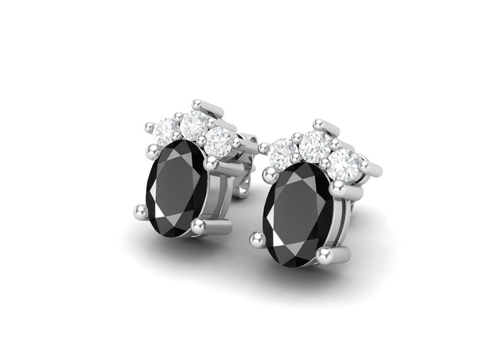Black Spinel Oval Cluster Stud Earrings - Sterling Silver