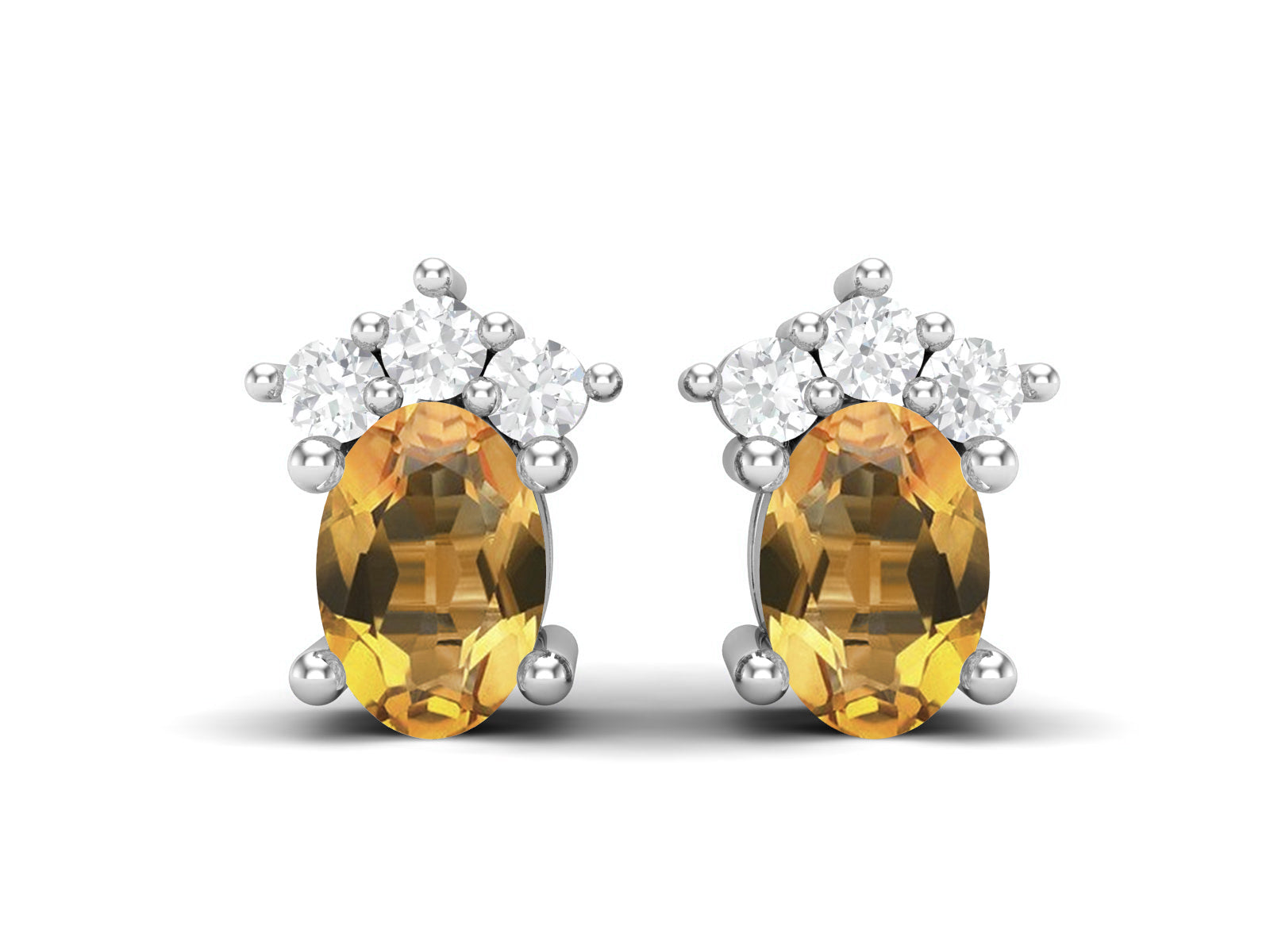Citrine Oval Cluster Stud Earrings - Sterling Silver