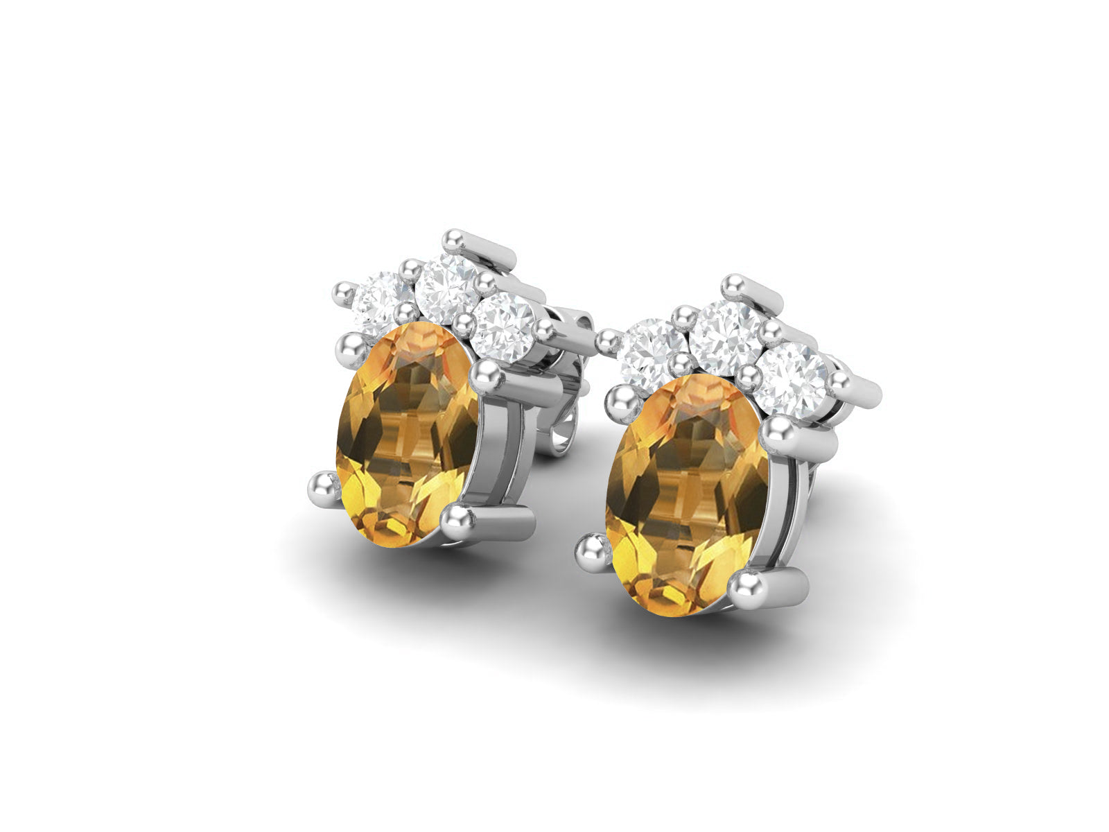 Citrine Oval Cluster Stud Earrings - Sterling Silver