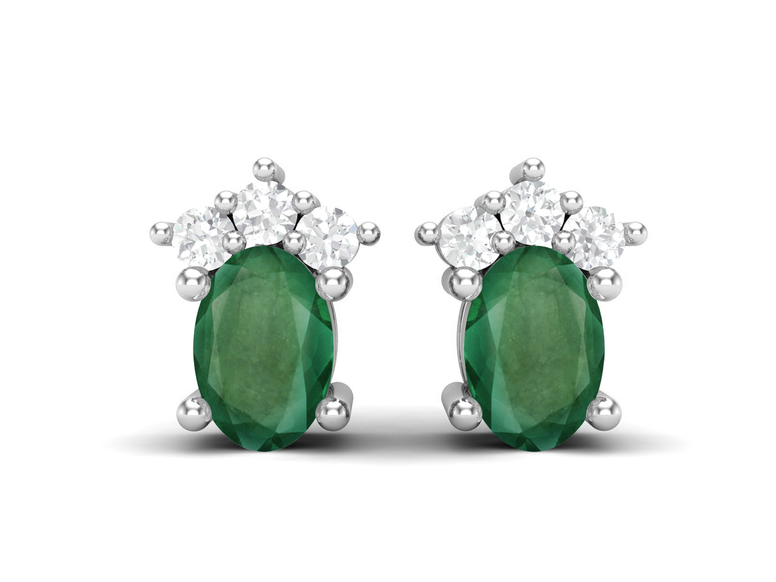 Emerald Oval Cluster Stud Earrings - Sterling Silver