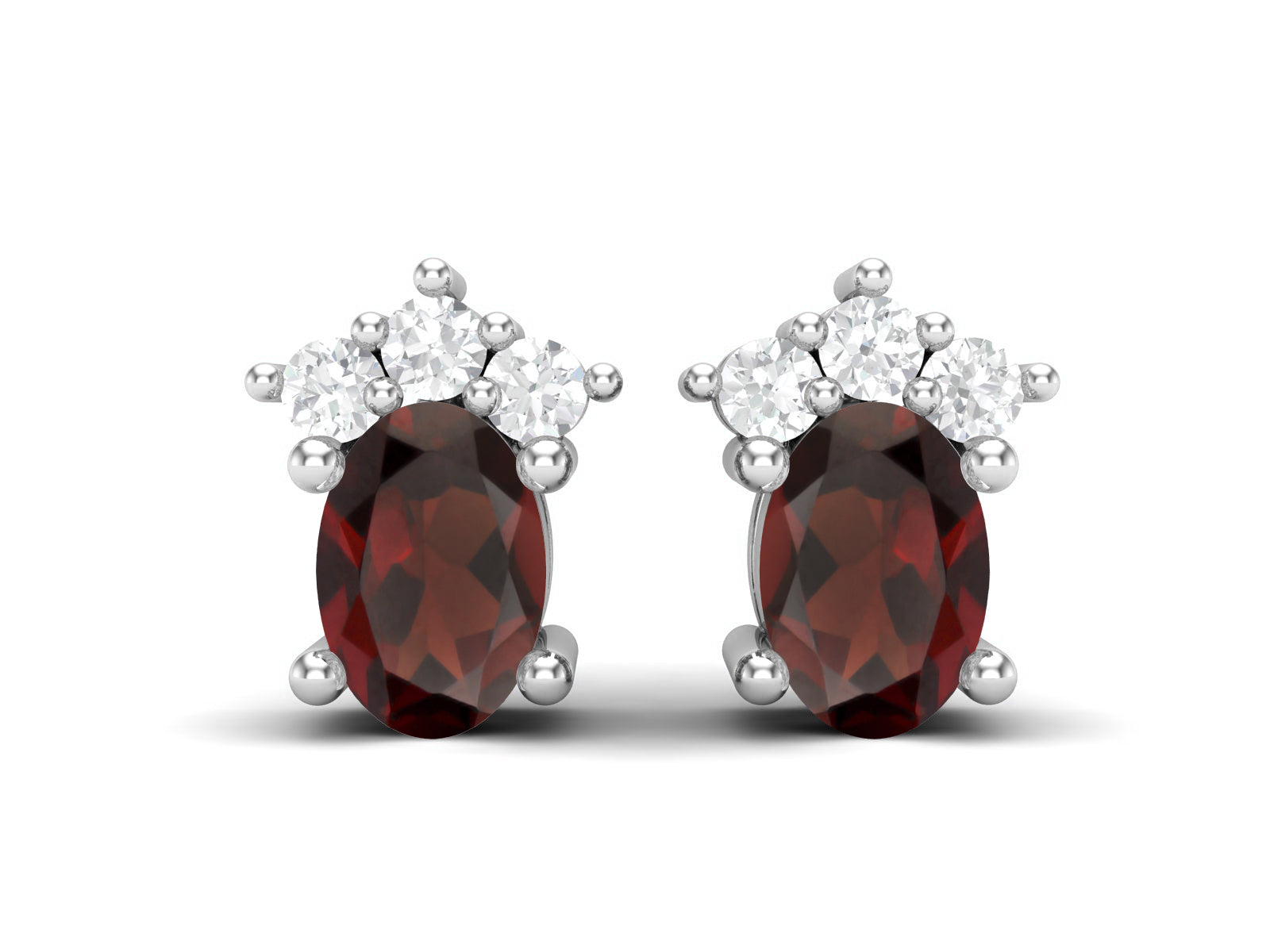 Garnet Oval Cluster Stud Earrings - Sterling Silver