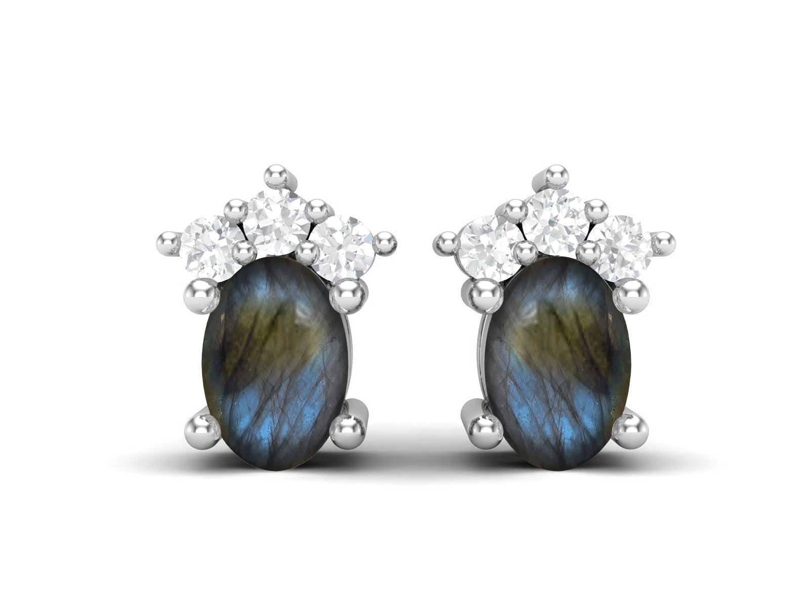 Labradorite Oval Cluster Stud Earrings - Sterling Silver