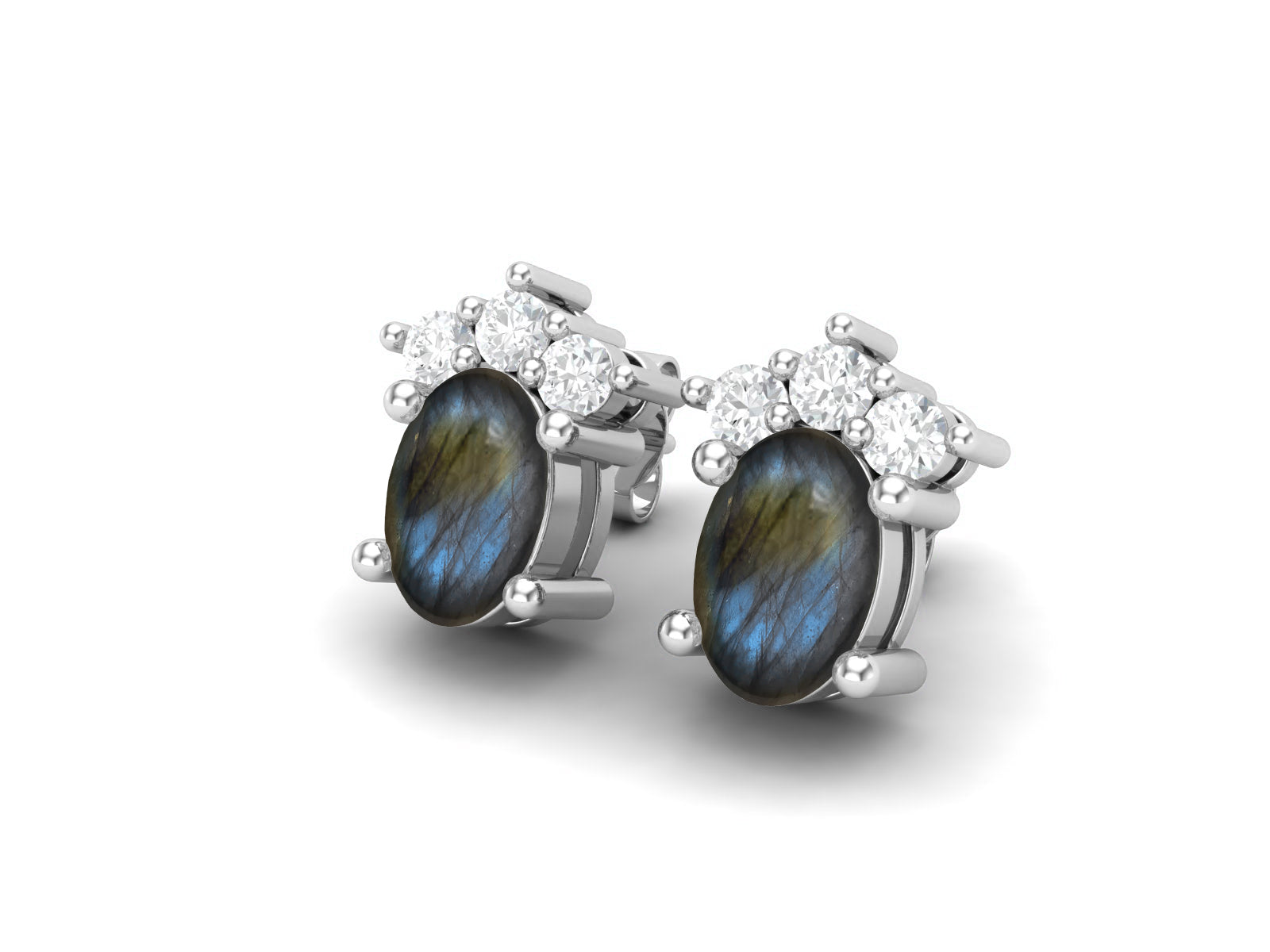 Labradorite Oval Cluster Stud Earrings - Sterling Silver