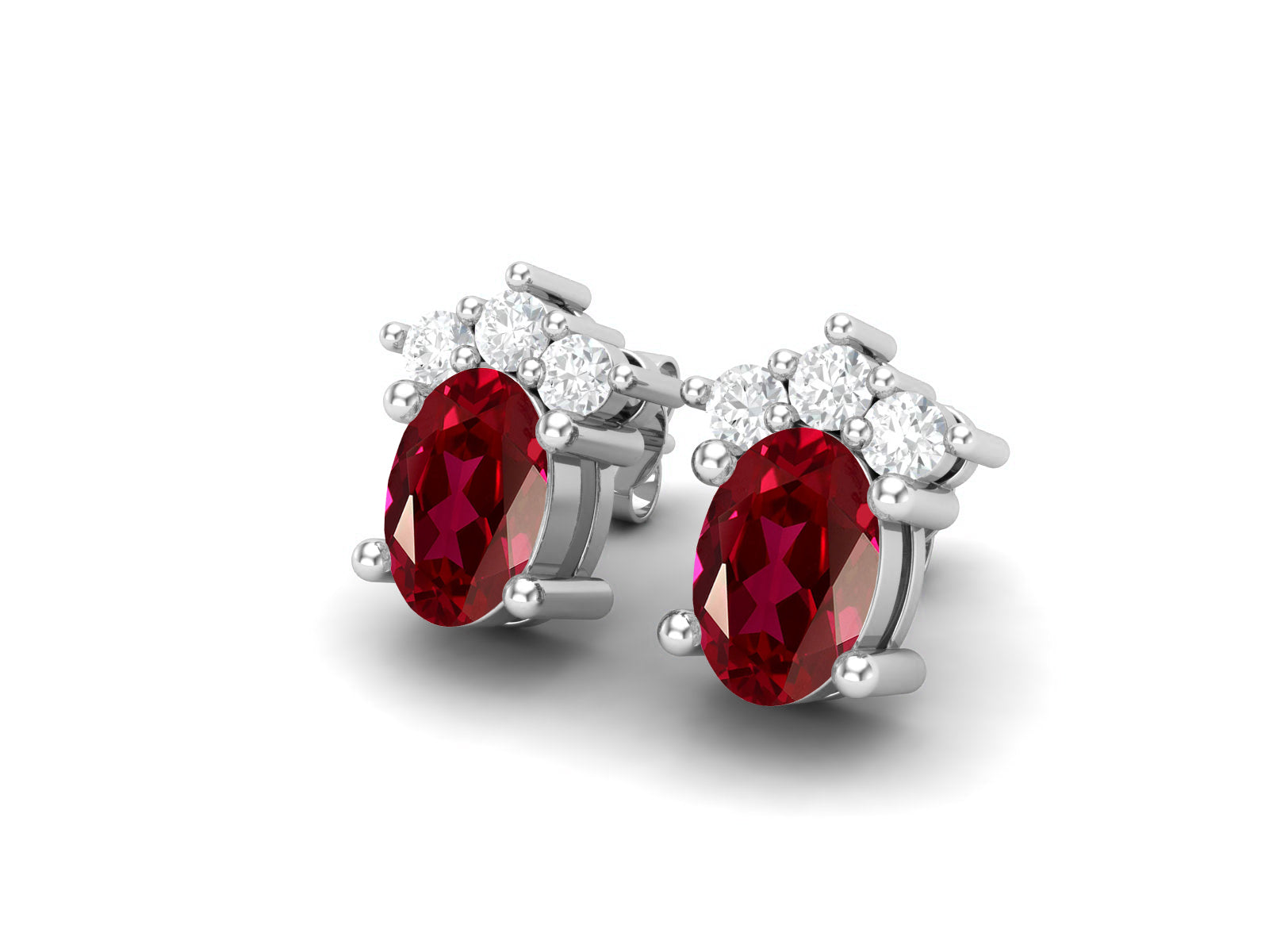 Ruby Oval Cluster Stud Earrings - Sterling Silver