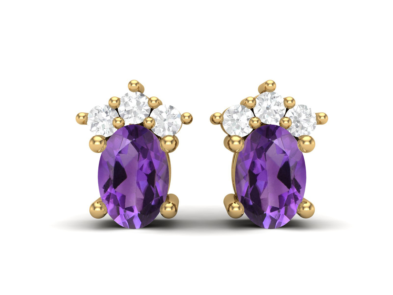 Amethyst Oval Cluster Stud Earrings - Sterling Silver