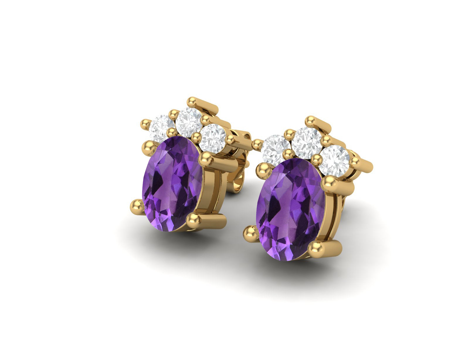 Amethyst Oval Cluster Stud Earrings - Sterling Silver