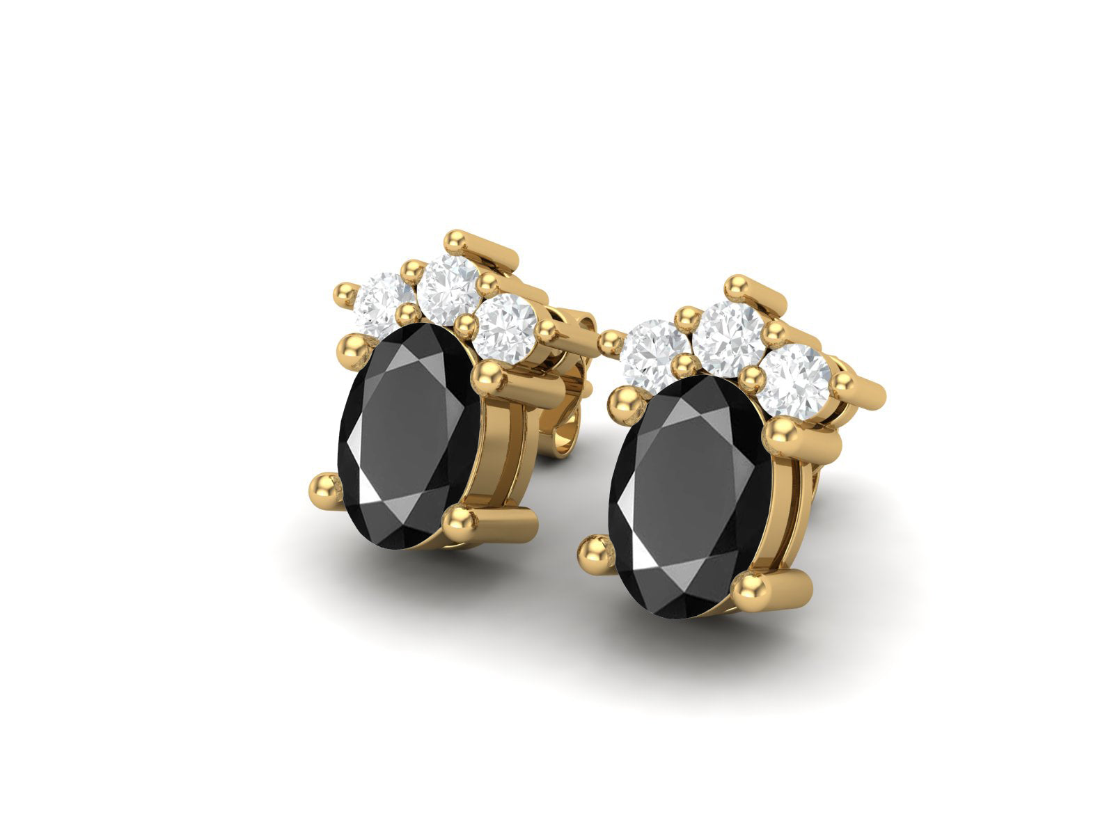 Black Spinel Oval Cluster Stud Earrings - Sterling Silver