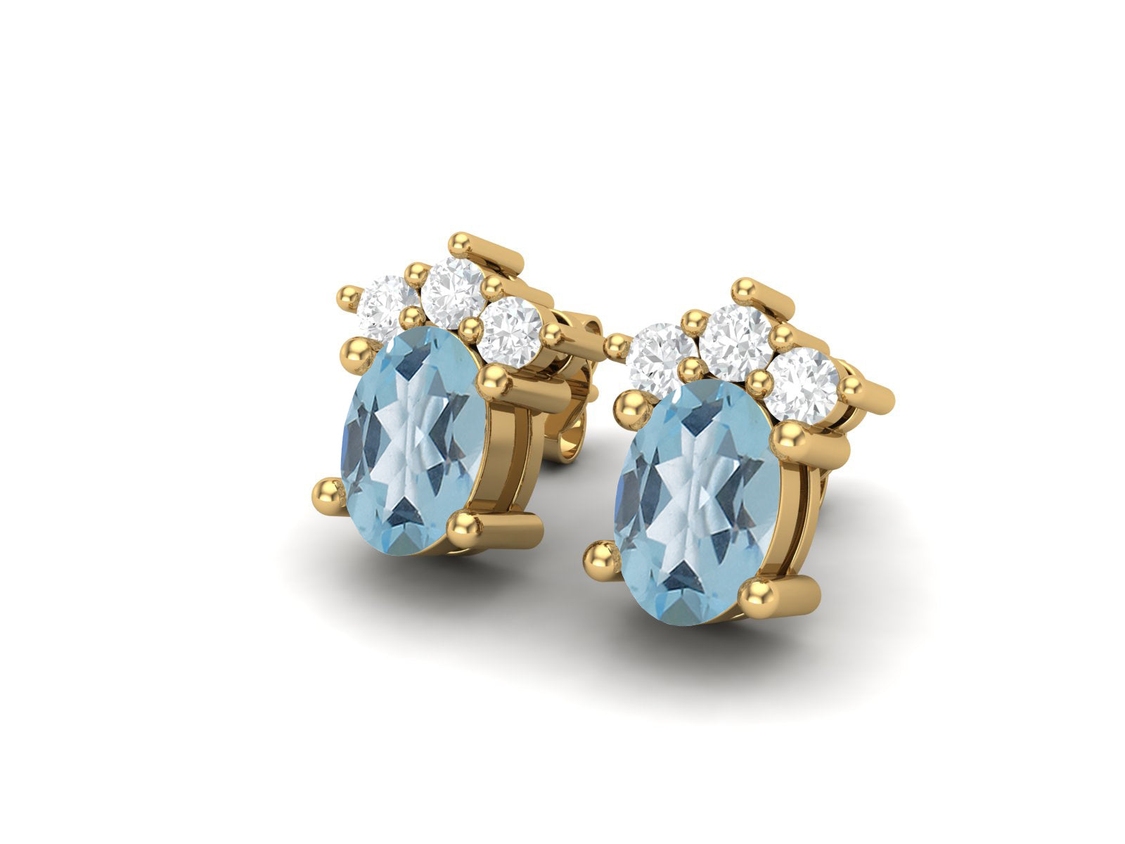 Aquamarine Oval Cluster Stud Earrings - Sterling Silver